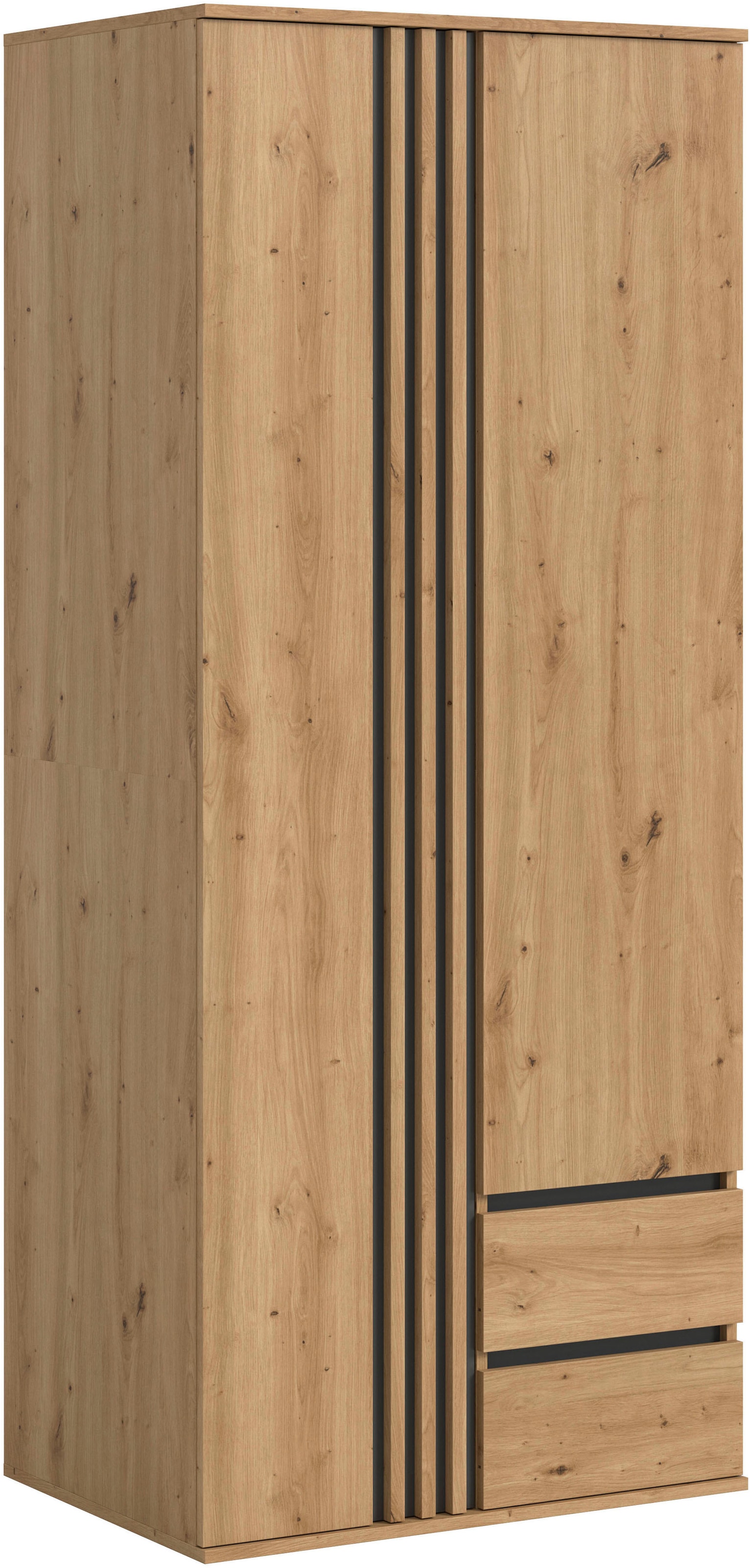 Home affaire Kleiderschrank "ALVA, Breite 80 cm, mit griffloser Front in Paneeloptik, Schrank" Schlafzimmerschrank in weiteren Ausführungen erhältlich, 2 Türen, 2 Schubkästen, 2 Kleiderstangen, 4 Einlegeböden