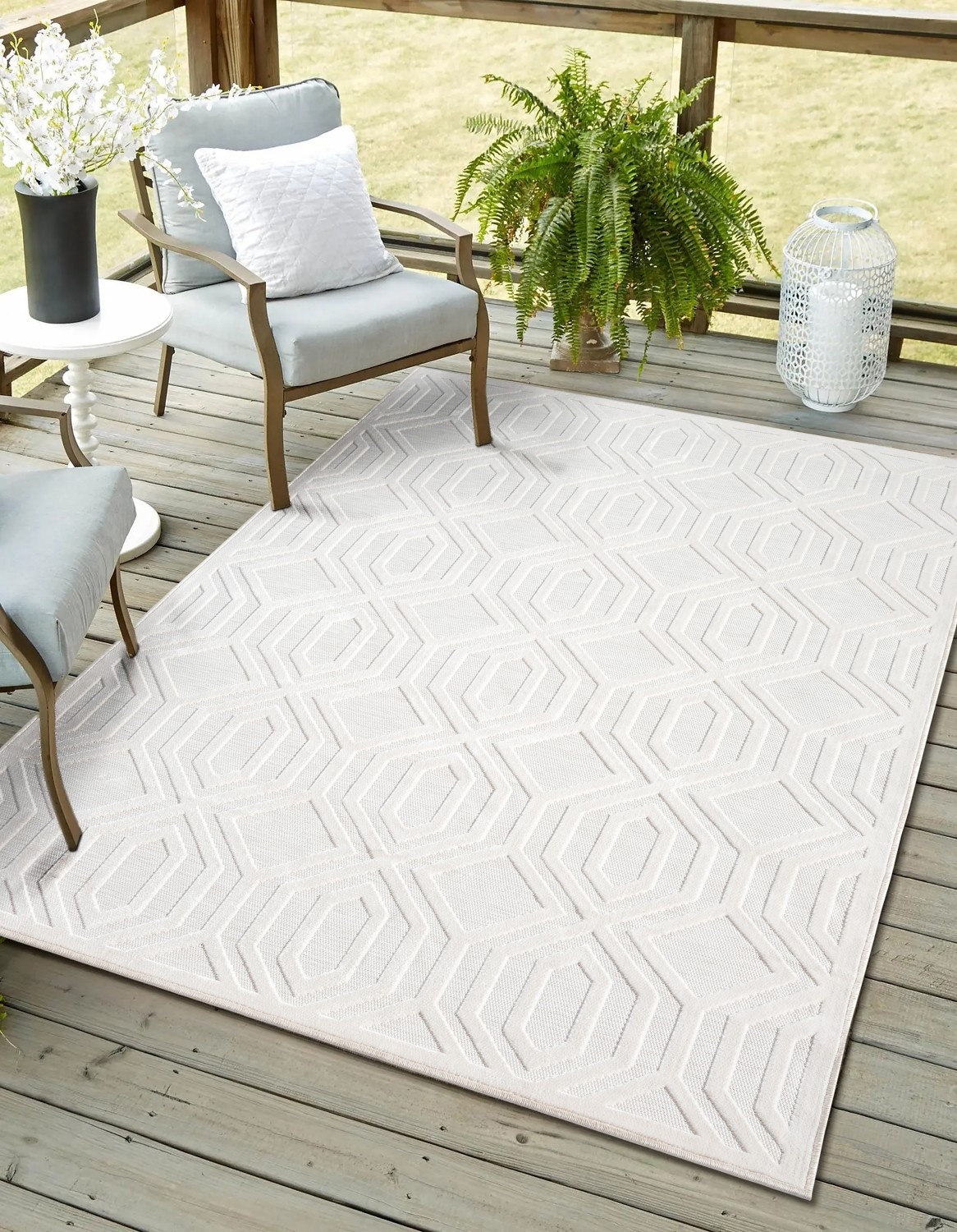 Myflair Möbel & Accessoires Outdoorteppich "Haven, LAGERRÄUMUNG" rechteckig 8 mm Höhe Rauten Motiv, Hoch-Tief Effekt, Outdoor geeignet, Balkon, Terrasse