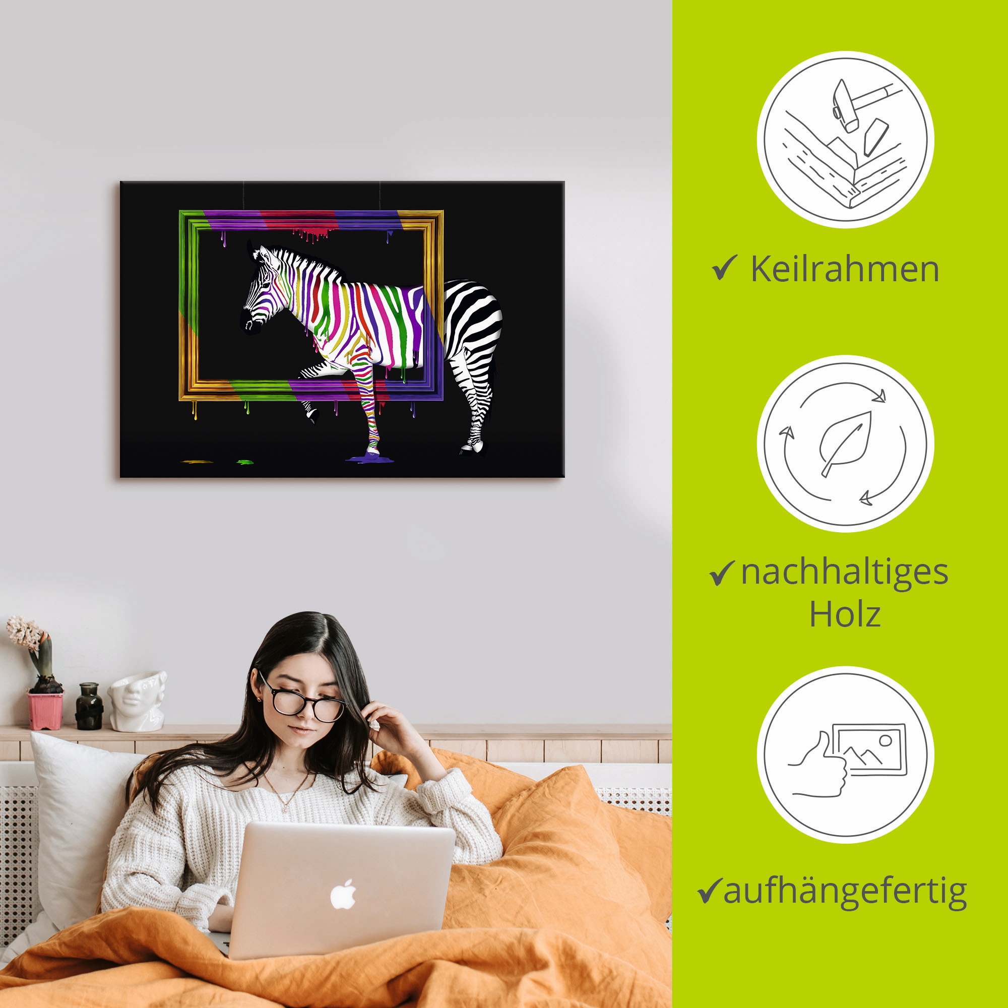 Artland Wandbild »Das Regenbogen Zebra«, Animal Fantasy, (1 St.), als Leinwandbild, Poster, Wandaufkleber in verschied. Größen