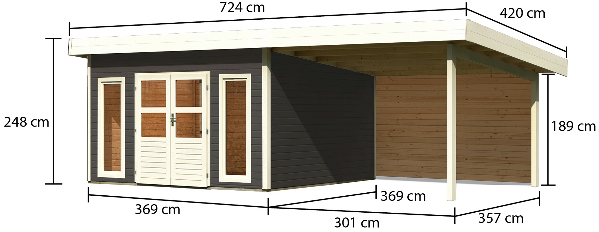 KONIFERA Gartenhaus »Perlsee 5« mit Anbaudach