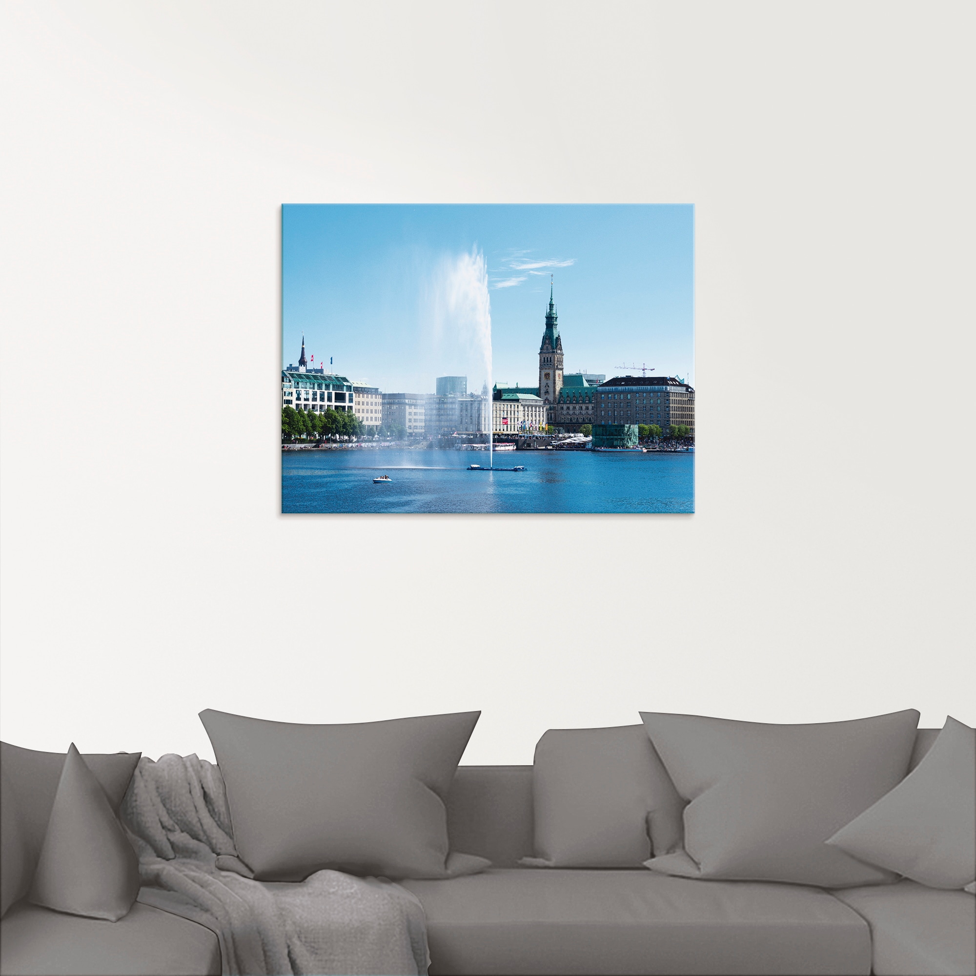 Artland Glasbild »Hamburg Alsterfontäne mit Rathaus«, Deutschland, (1 St.), in verschiedenen Größen