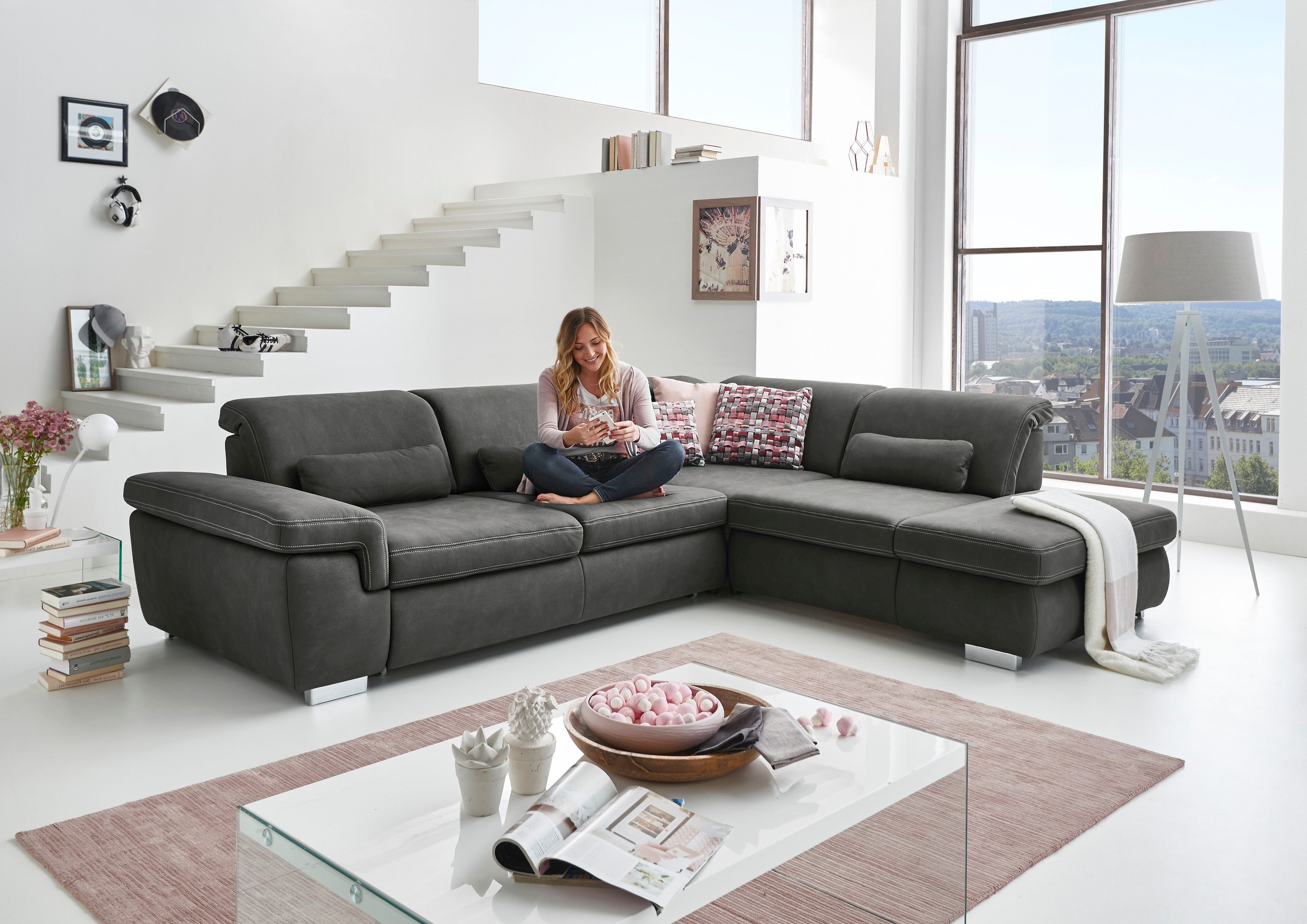 Die PlanBar Ecksofa "MP-IN17041 L-Form, Breite 320 cm" Sitztiefenverstellung, optional Kopfteilverstellung & Schlaffunktion