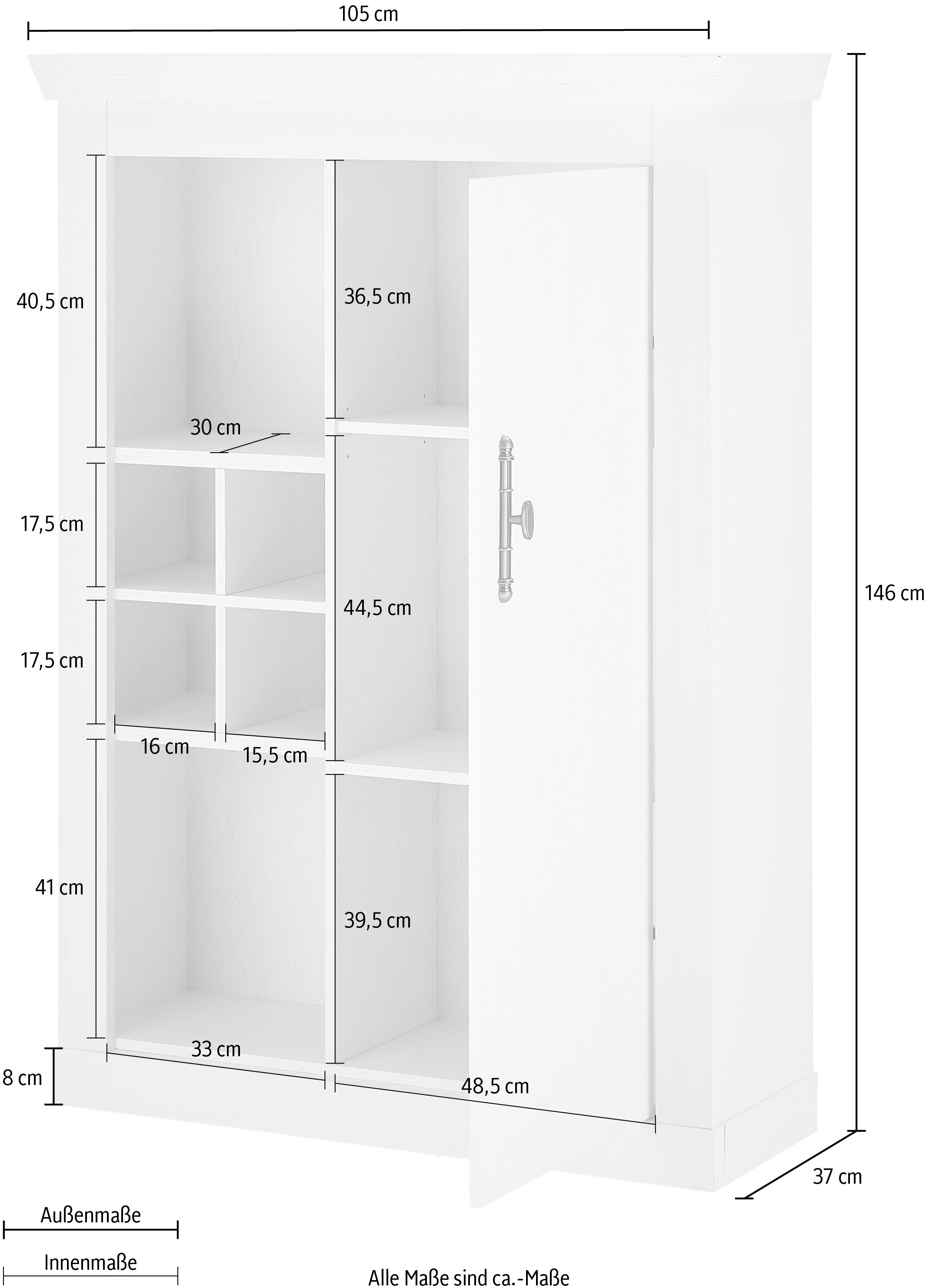 Home affaire Highboard »RAVENNA«, im romantischen Landhausstil, Griffe aus Metall, Höhe 146 cm