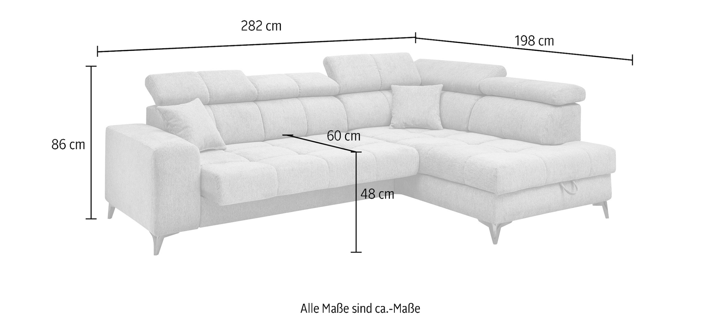 ED EXCITING DESIGN Ecksofa »Sydney L-Form mit Bettfunktion, Bettkasten, Kopfteilverstellung«, motorischer Sitztiefenverstellung, USB-Port & 2 Zierkissen