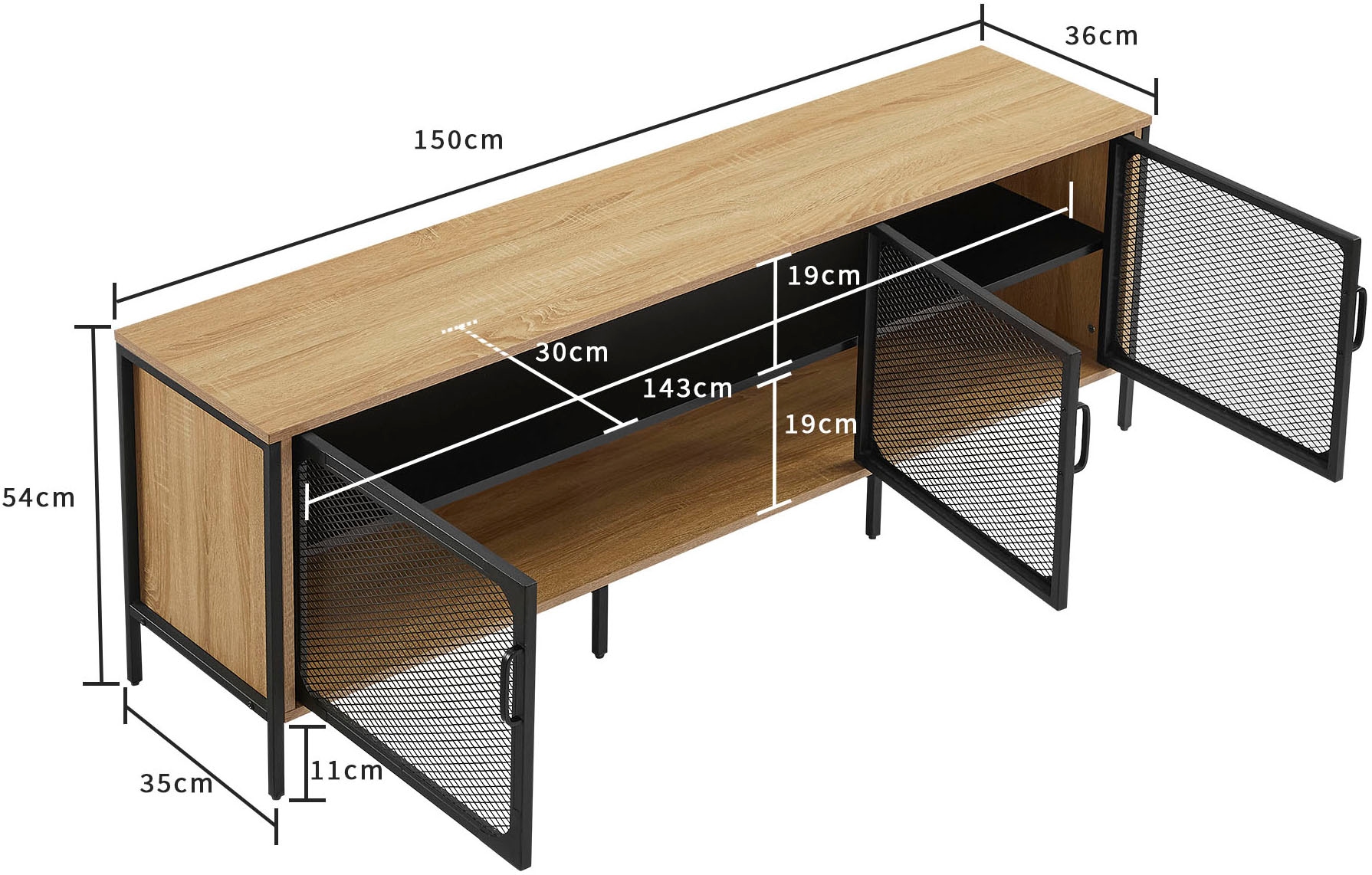 OTTO home TV-Board »Amance«, mit ABS-Kanten und pulverbeschichteten Metallbeinen, Breite 150 cm