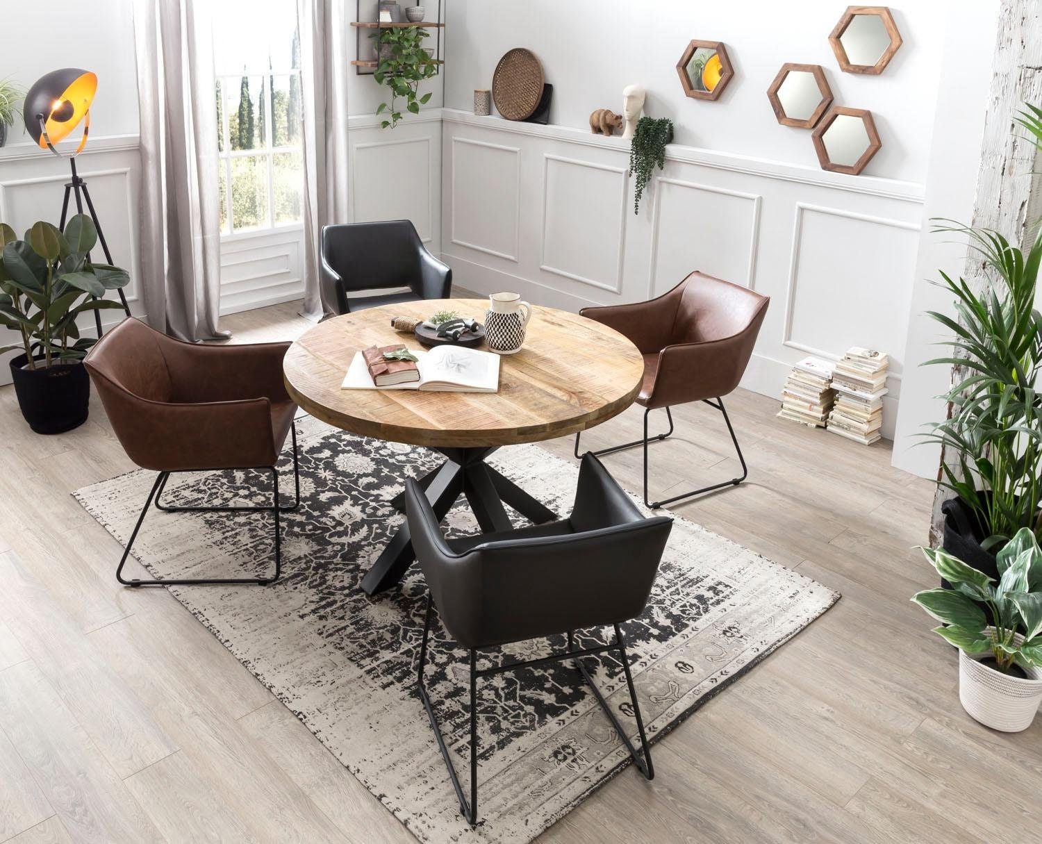 SIT Esstisch »Tops&Tables«, mit rustikaler runder Tischplatte aus Mangoholz  bestellen | BAUR