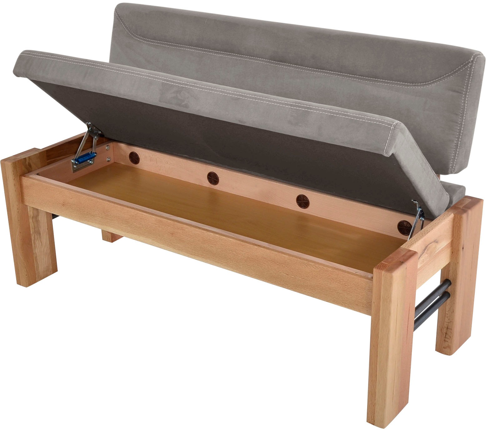 Polsterbank K+W KOMFORT & WOHNEN, grau (lightgrau 85, balkeneiche natur), B:181cm H:90cm T:63cm, Sitzbänke, Polsterbank, gepolsterte Stauraumbank, Massivholz, in 2 Breiten 161cm oder 181cm 3