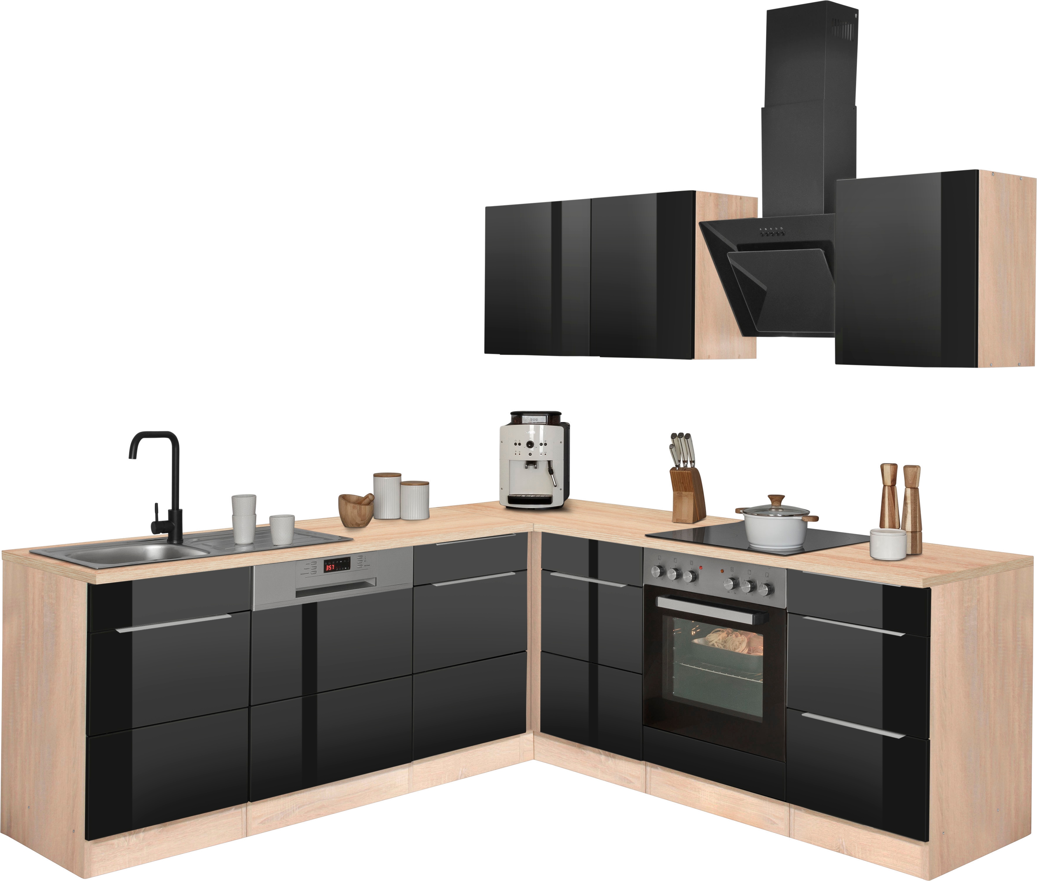 KOCHSTATION "KS-Brindisi" Stellbreite 220/220 cm, wahlweise mit E-Geräten, mit MDF-Fronten
