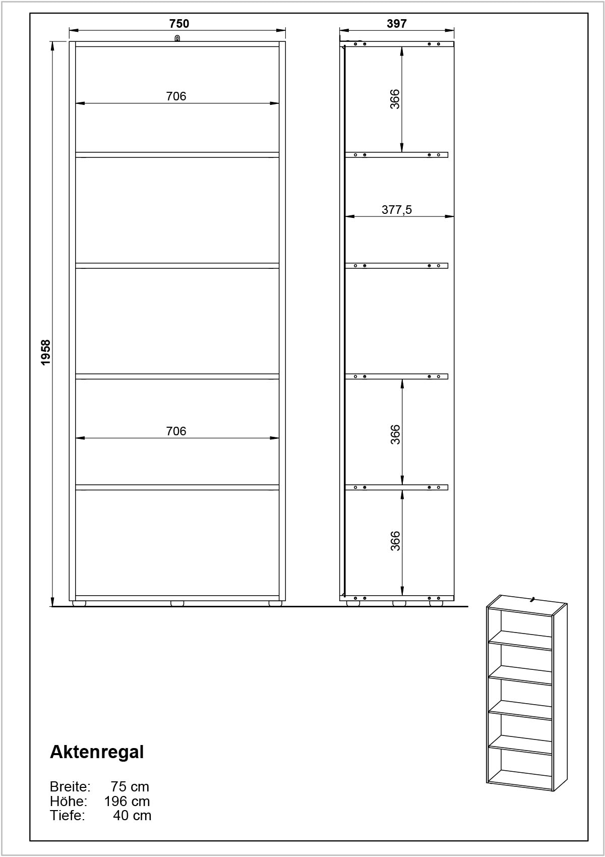 GERMANIA Aktenregal »Pasadena«, Made in Germany, hochwertig verarbeitet, Breite 75 cm