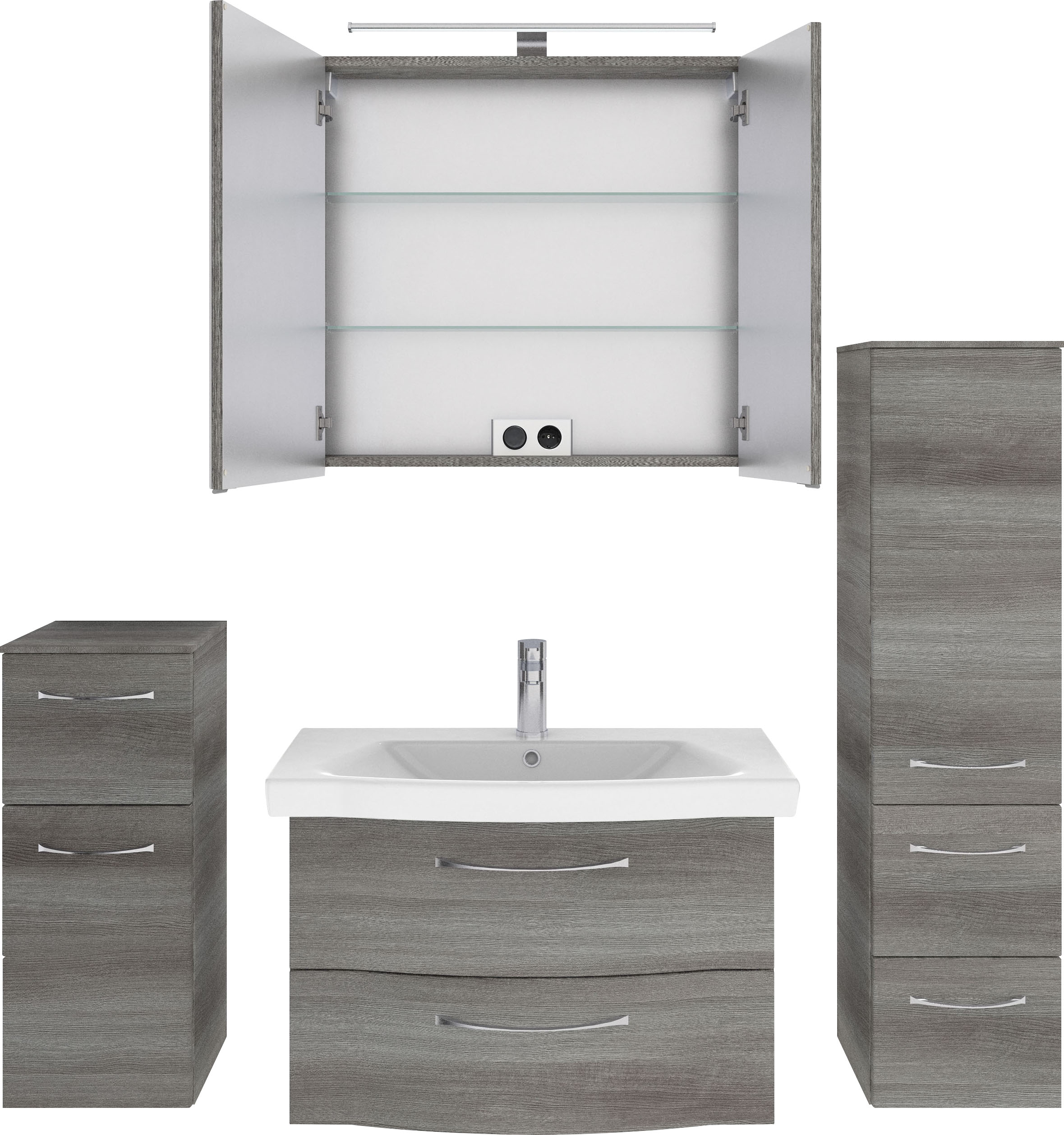 Thumbnail - Saphir Badmöbel-Set "6005 Sprint 4-teilig, Keramik-Waschtisch mit LED-Spiegelschrank" 5 Stk. tlg.