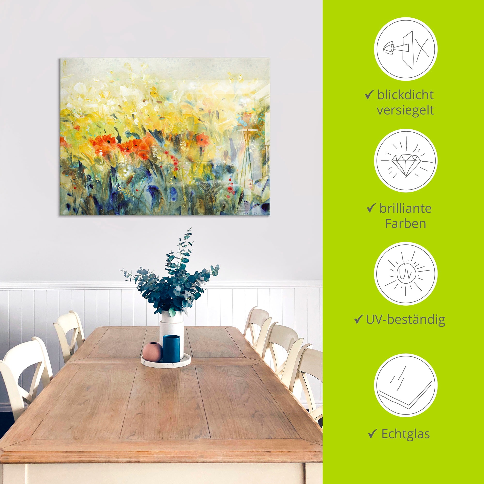 Artland Glasbild »Schwingende Blumen II«, Blumenwiese, (1 St.), in verschiedenen Größen