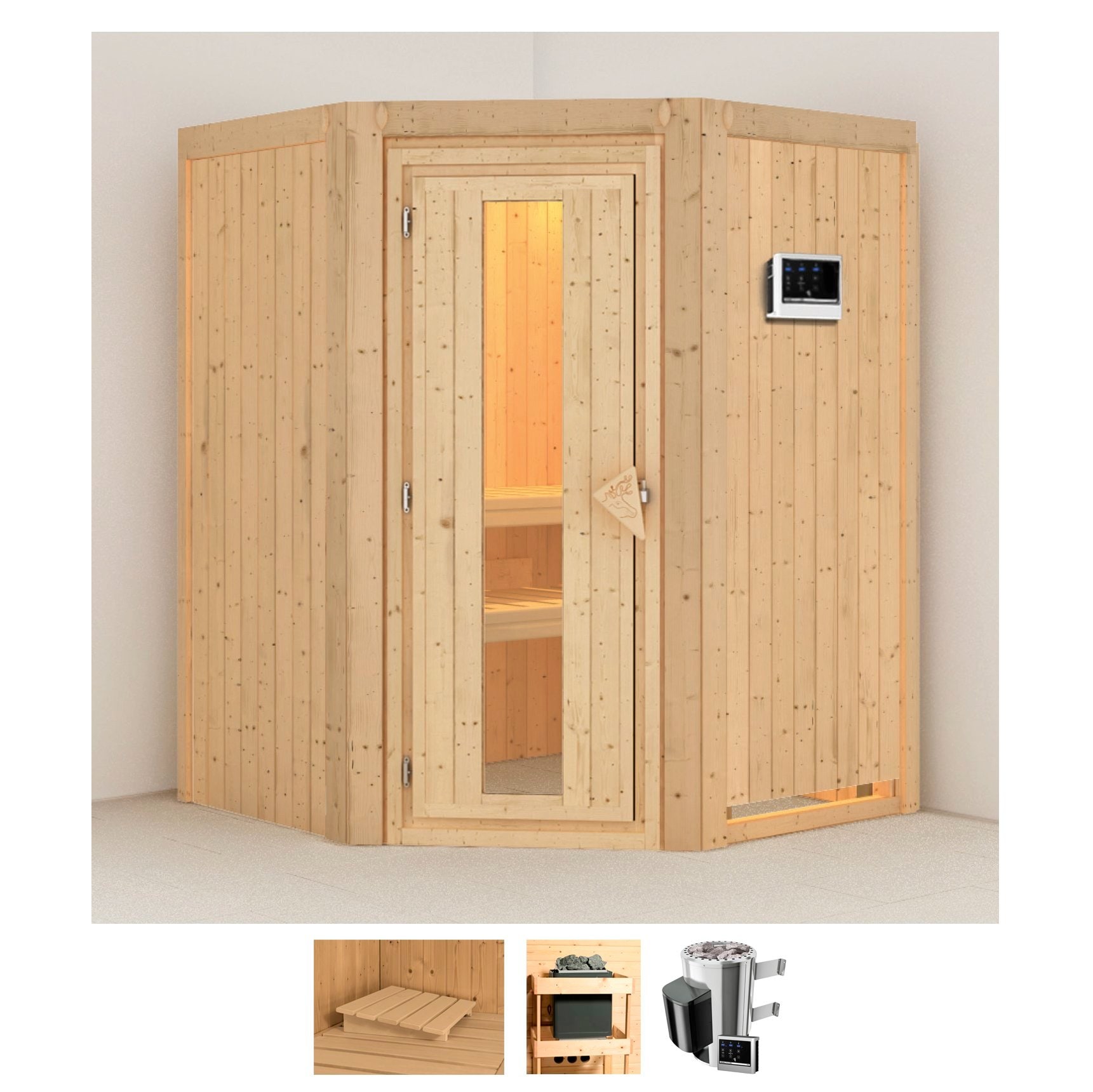 Karibu Sauna »Nanna«, (Set), 3,6-kW-Plug & Play Ofen mit externer Steuerung