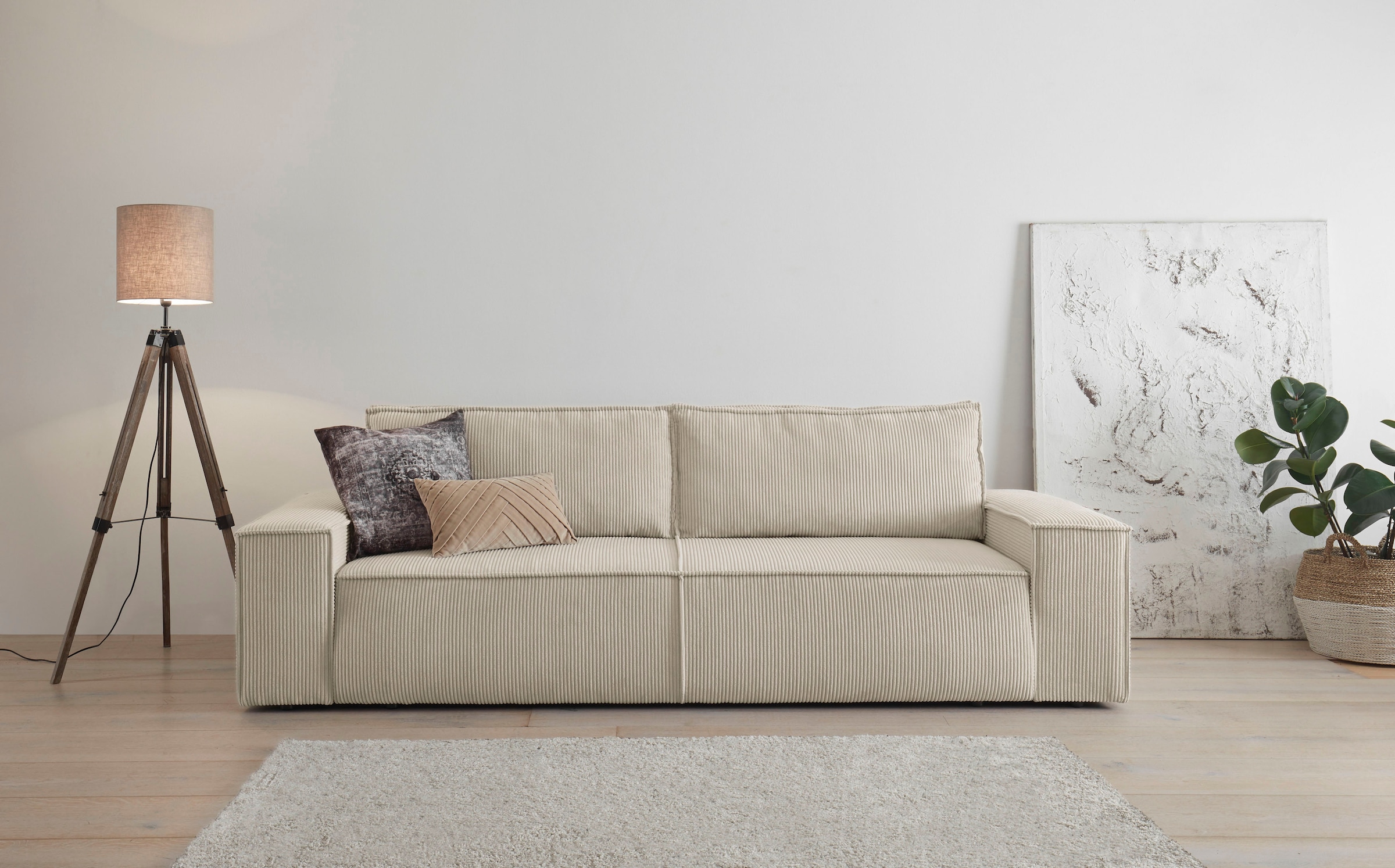 OTTO home 3-Sitzer "SHERWOOD Cord Schlafsofa (257cm)" Schlaffunktion mit Bettkasten (ca. 136/200cm)