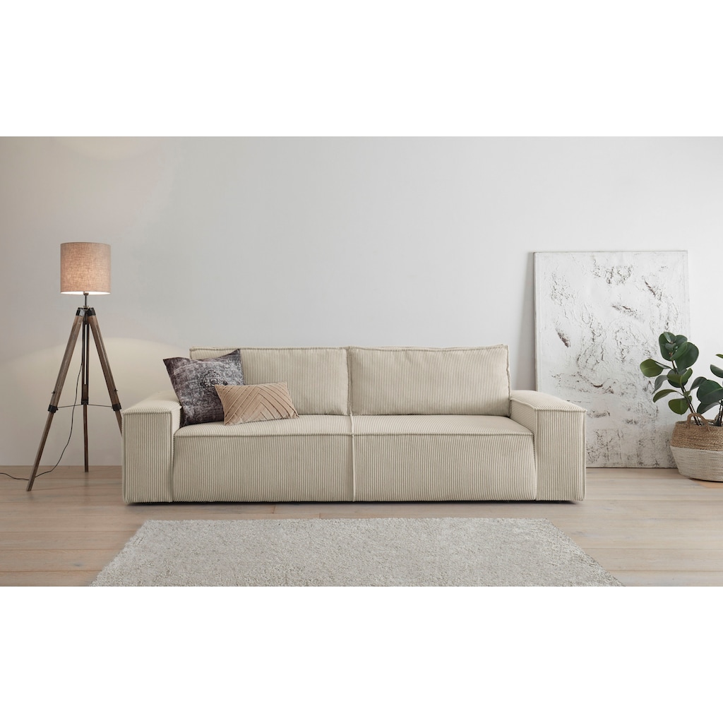 Home affaire 3-Sitzer »SHERWOOD Schlafsofa (257cm) Cord, Samtvelours, Vintage-Lederoptik«, Schlaffunktion mit Bettkasten (ca. 136/200cm)