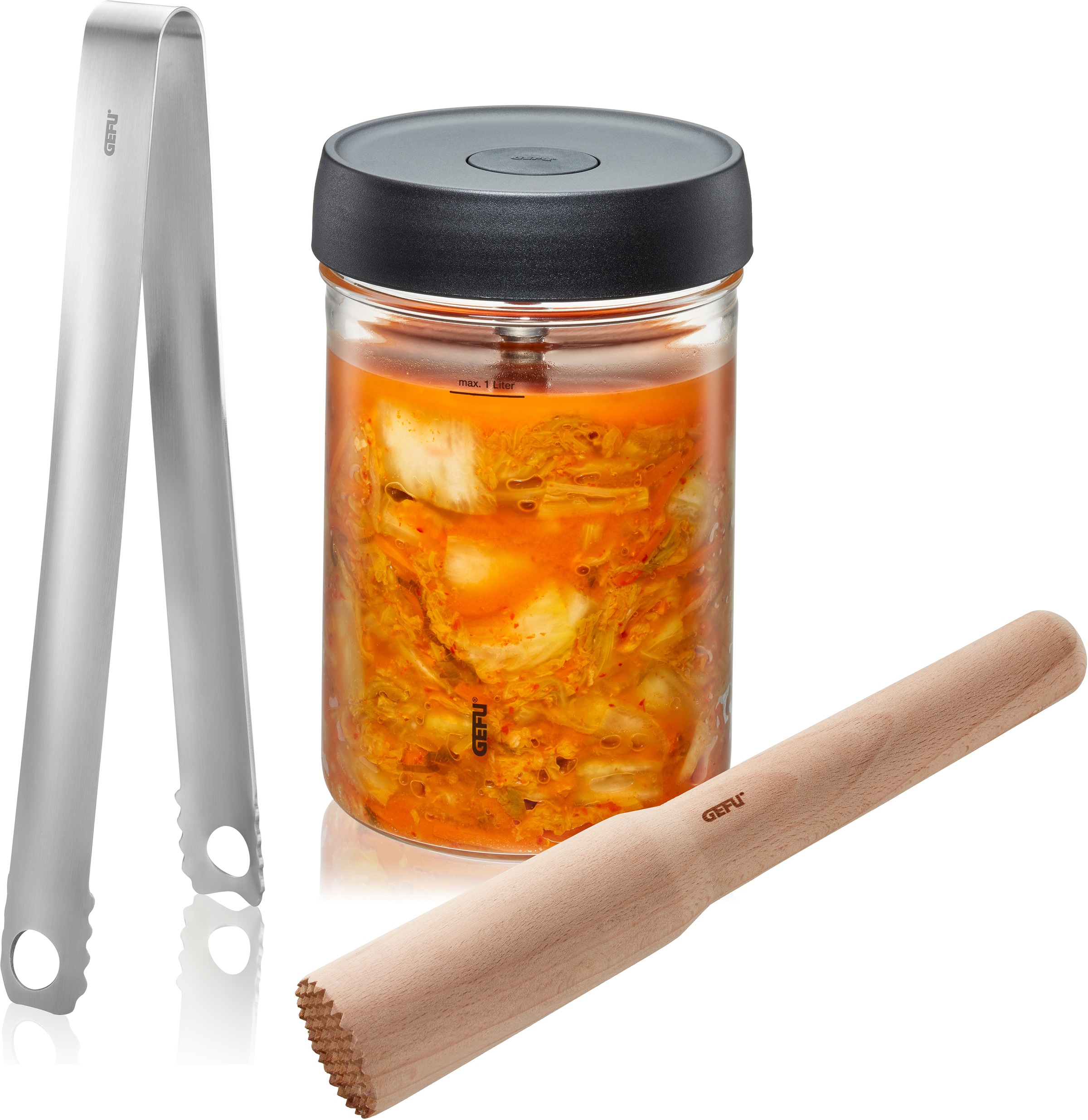 GEFU Fermentationsglas "NATIVO", B/H/L: 17,5cm, schwarz, Lebensmittelaufbewahrungsbehälter, 1L Fermentationsglas mit Deckel, Beschwerungsgewicht,