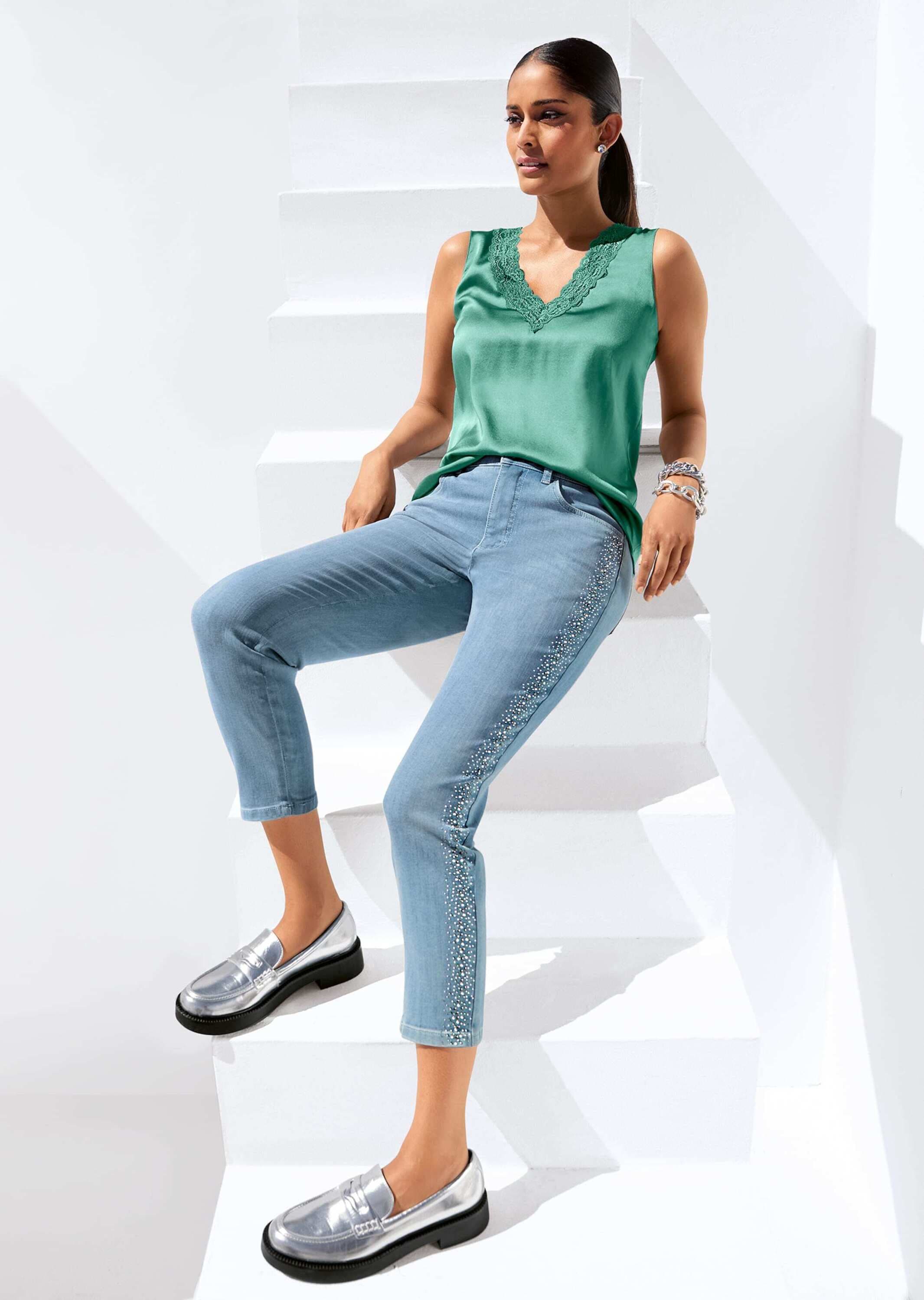 MADELEINE Regular-fit-Jeans »Jeans mit Steinchen Schlanke 7/8-Jeans mit Glanz-Effekt«