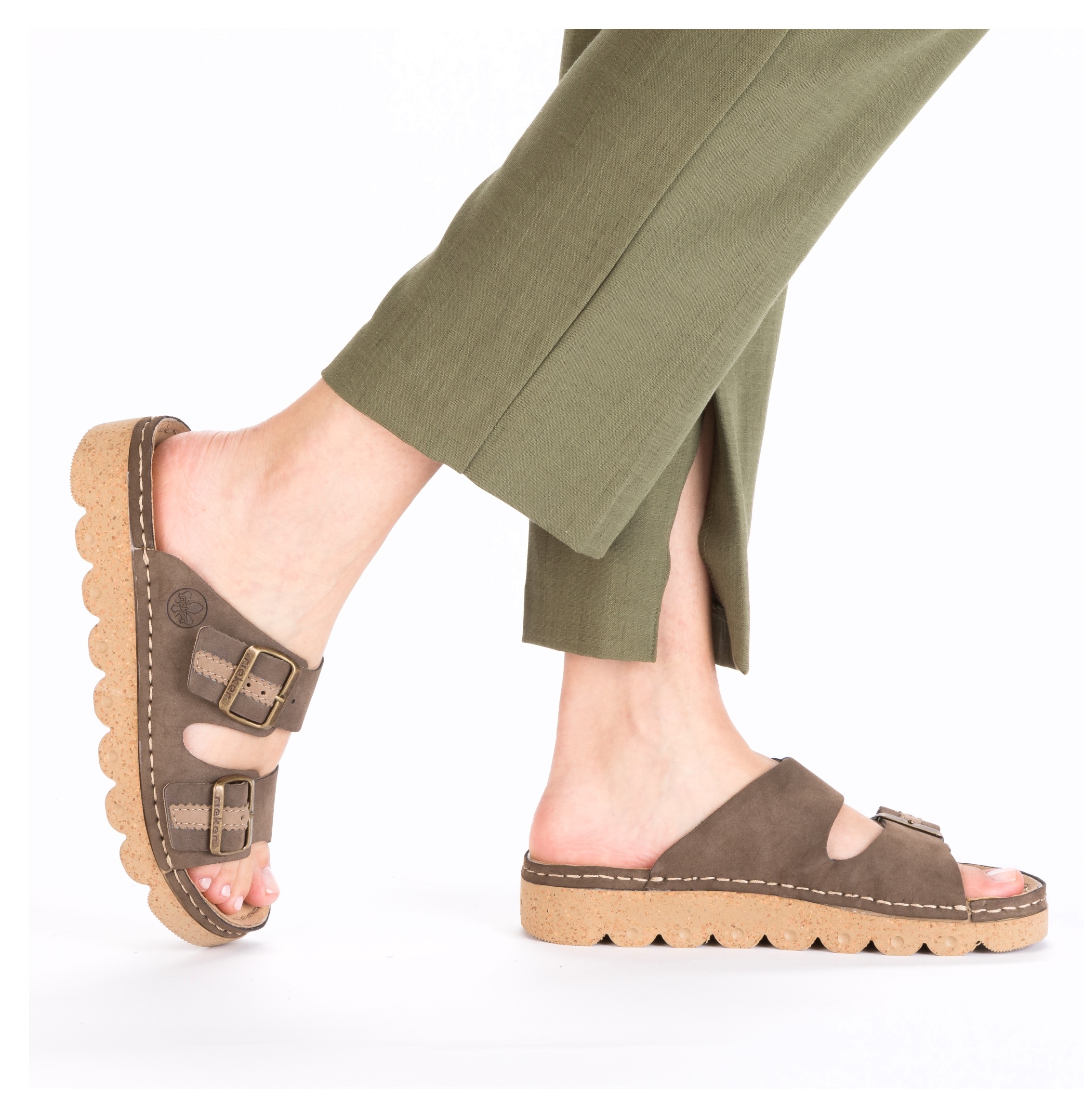 Rieker Pantolette, Sommerschuh, Schlappen, Hausschuh mit verstellbaren Schnallen