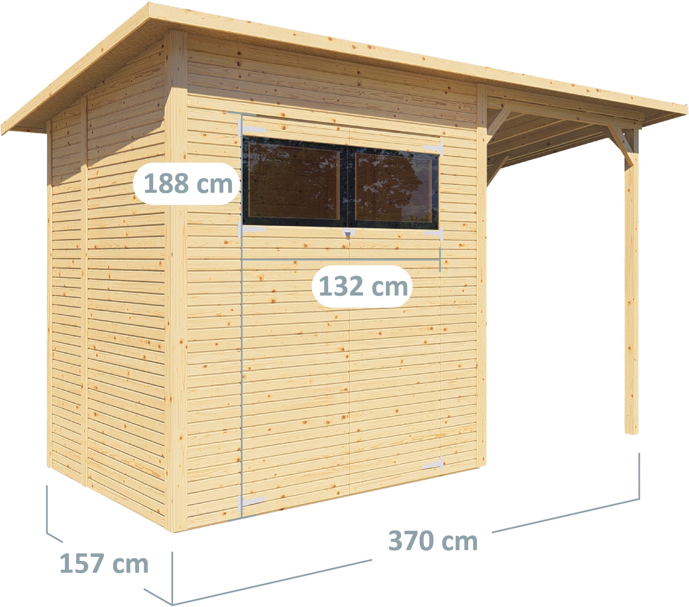BERTILO Gartenhaus »Pent Modern 2 Plus naturbelassen«, mit hohen Seitenwänden und einer 1,88 m hohen Doppeltür