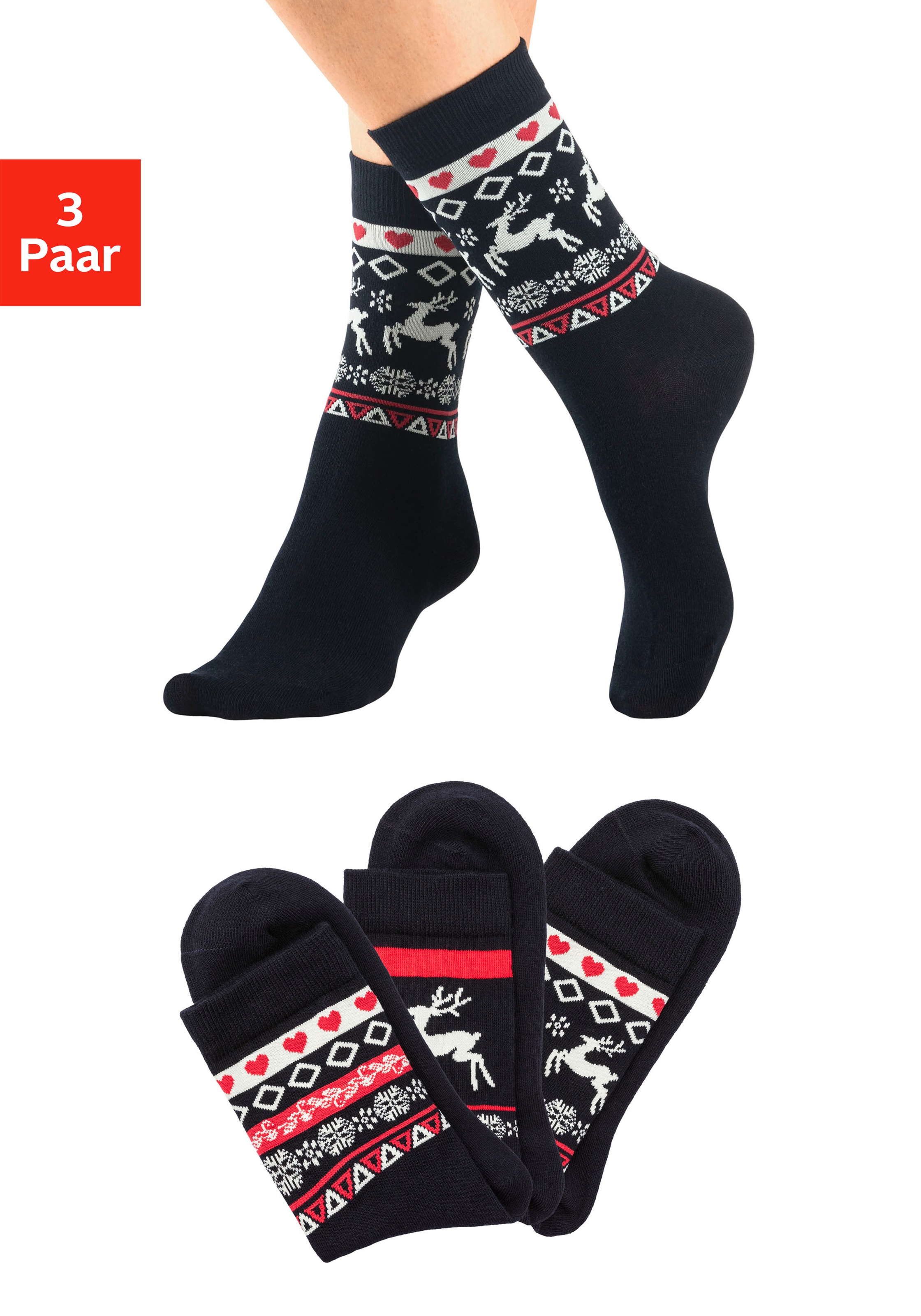 H.I.S Basicsocken Packung, 3 Stk. tlg. mit Wintermotiven günstig online kaufen