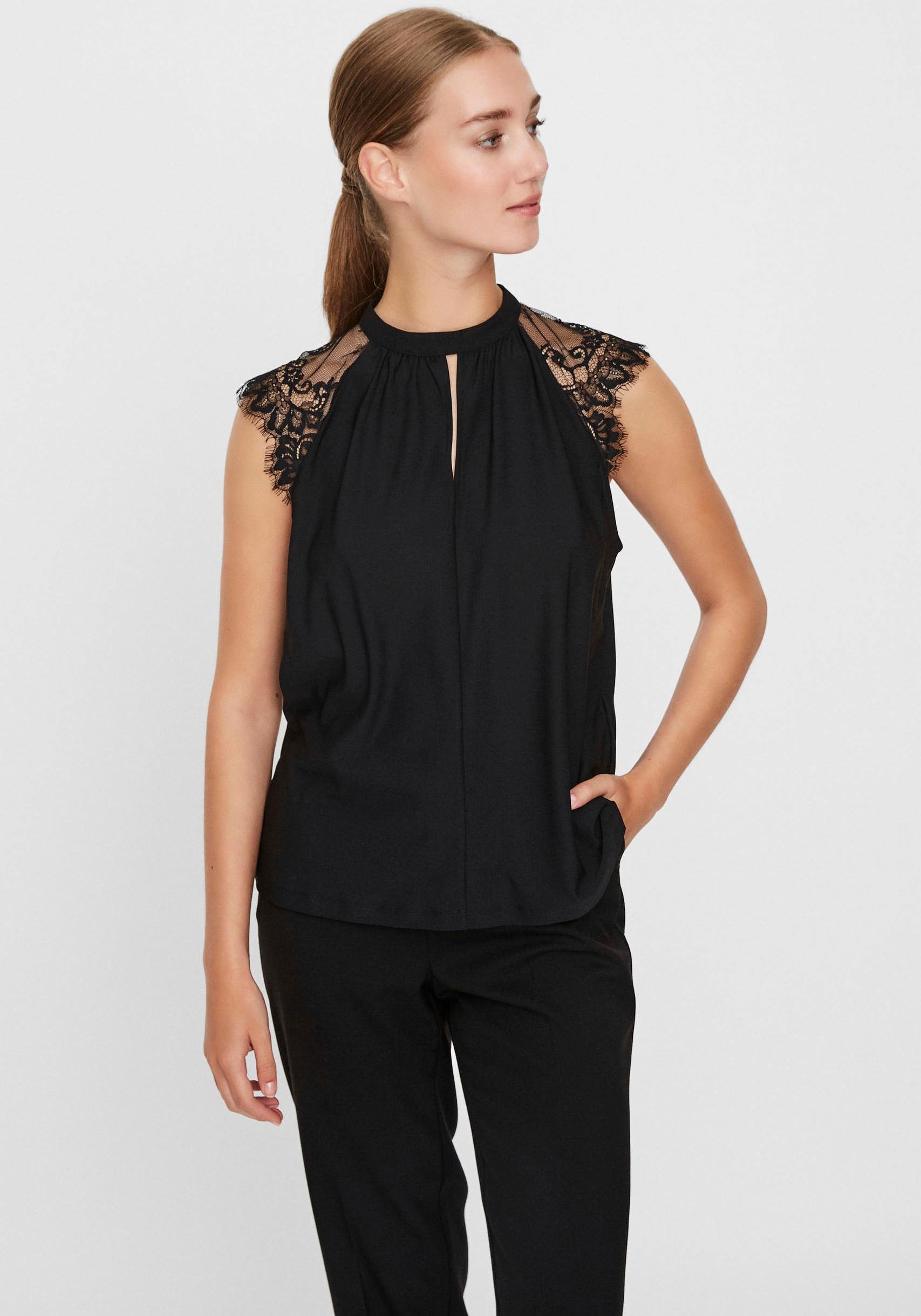 Vero Moda Spitzentop "VMMILLA SL LACE TEE" Materialmix, regular fit günstig online kaufen