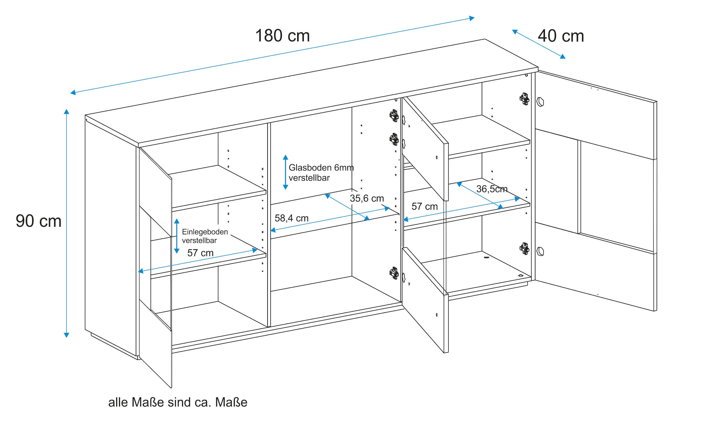 VOGL Möbelfabrik Sideboard, Breite 180 cm
