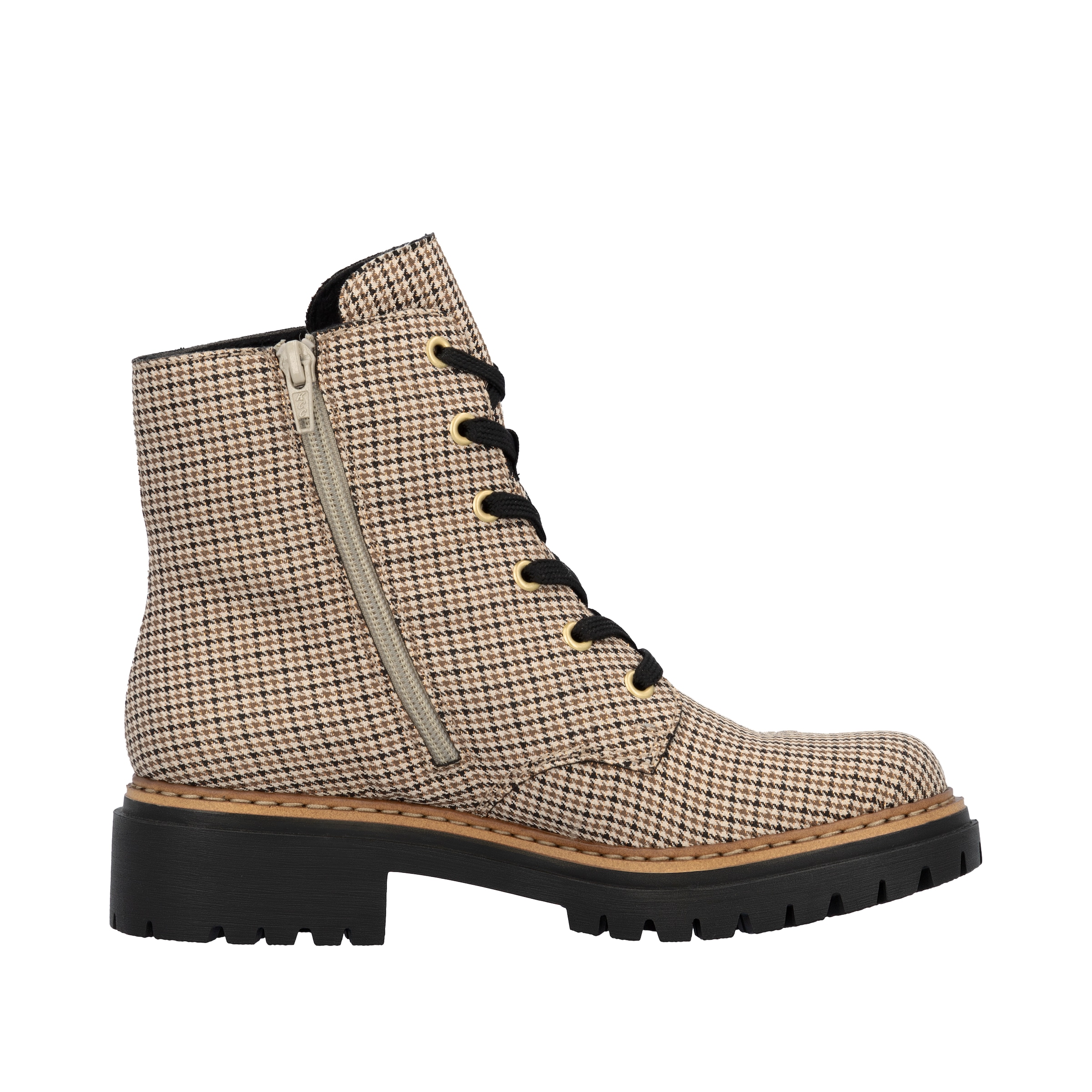 Rieker Schnürstiefelette, Schnürboots, Herbstboots, Profilsohle, Blockabsatz, im Pepita-Look