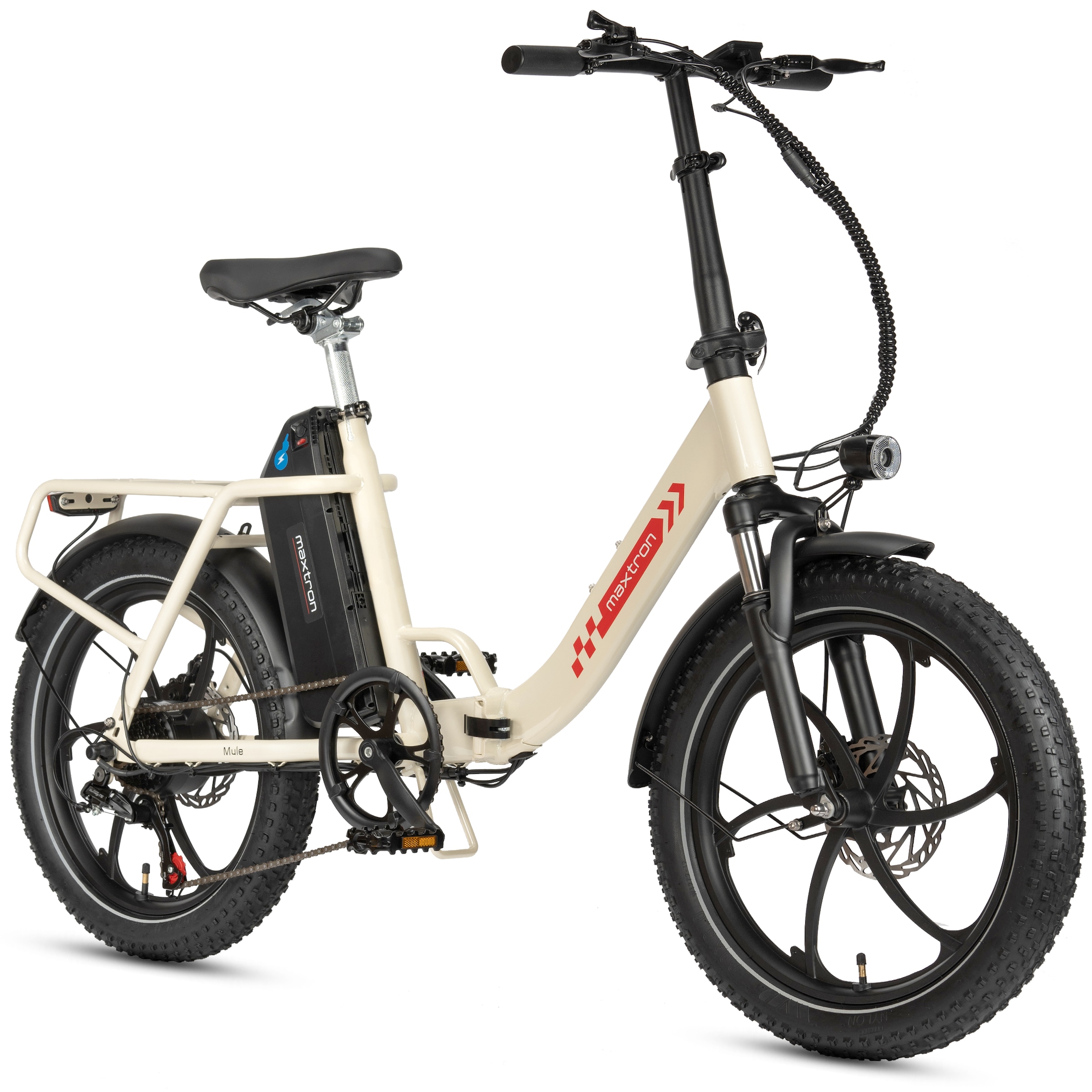Maxtron »Maxtron MULE Klapprad« 7 Gang Shimano ALTUS Schaltwerk Kettenschaltung 350 W Packung,  Stadt & Abenteuer: 20" Fatbike mit XXL 20Ah Akku.