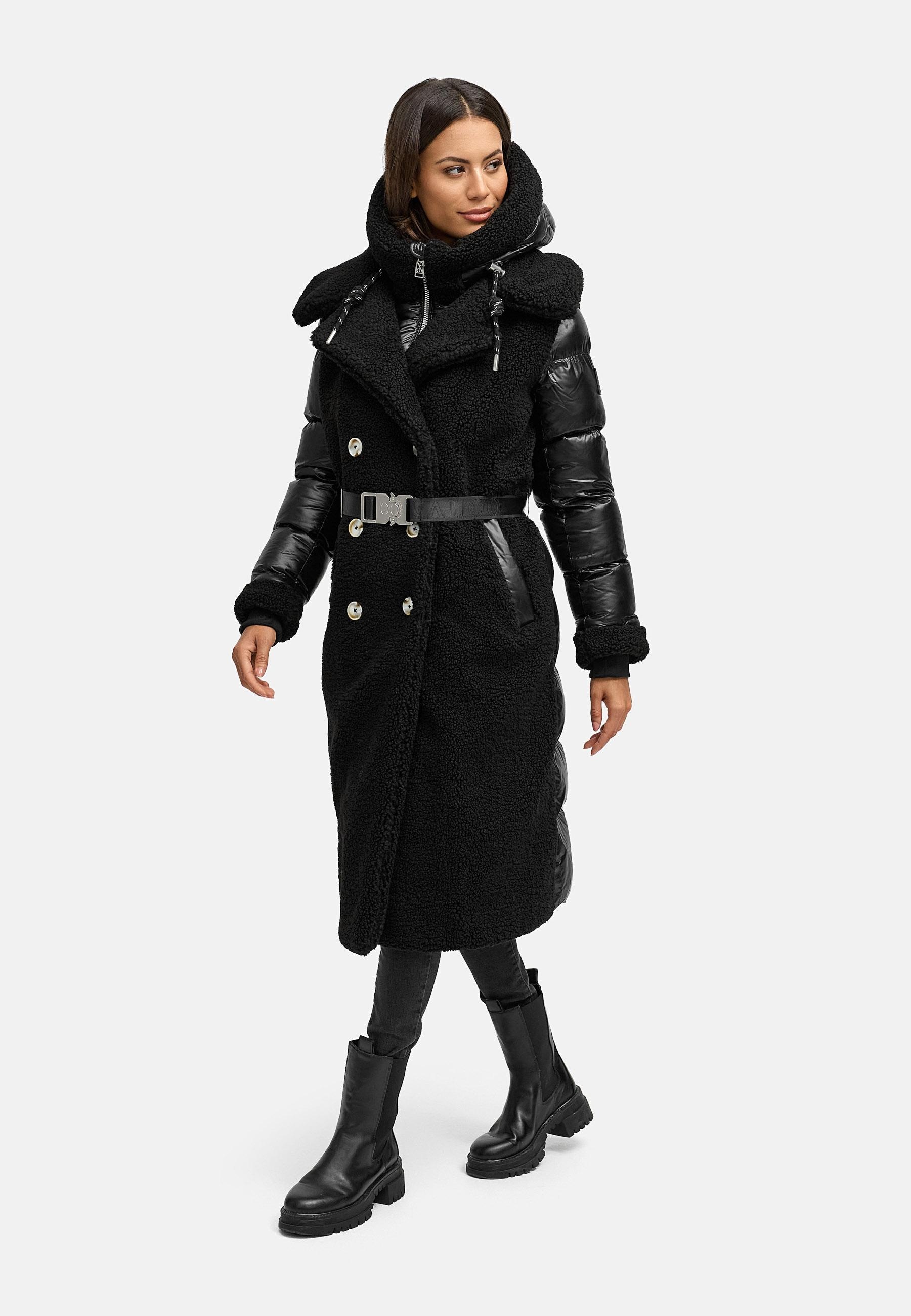 Navahoo Wintermantel »Kuscheltraum 14«, Modischer Damen Plüschmantel aus angesagtem Materialmix
