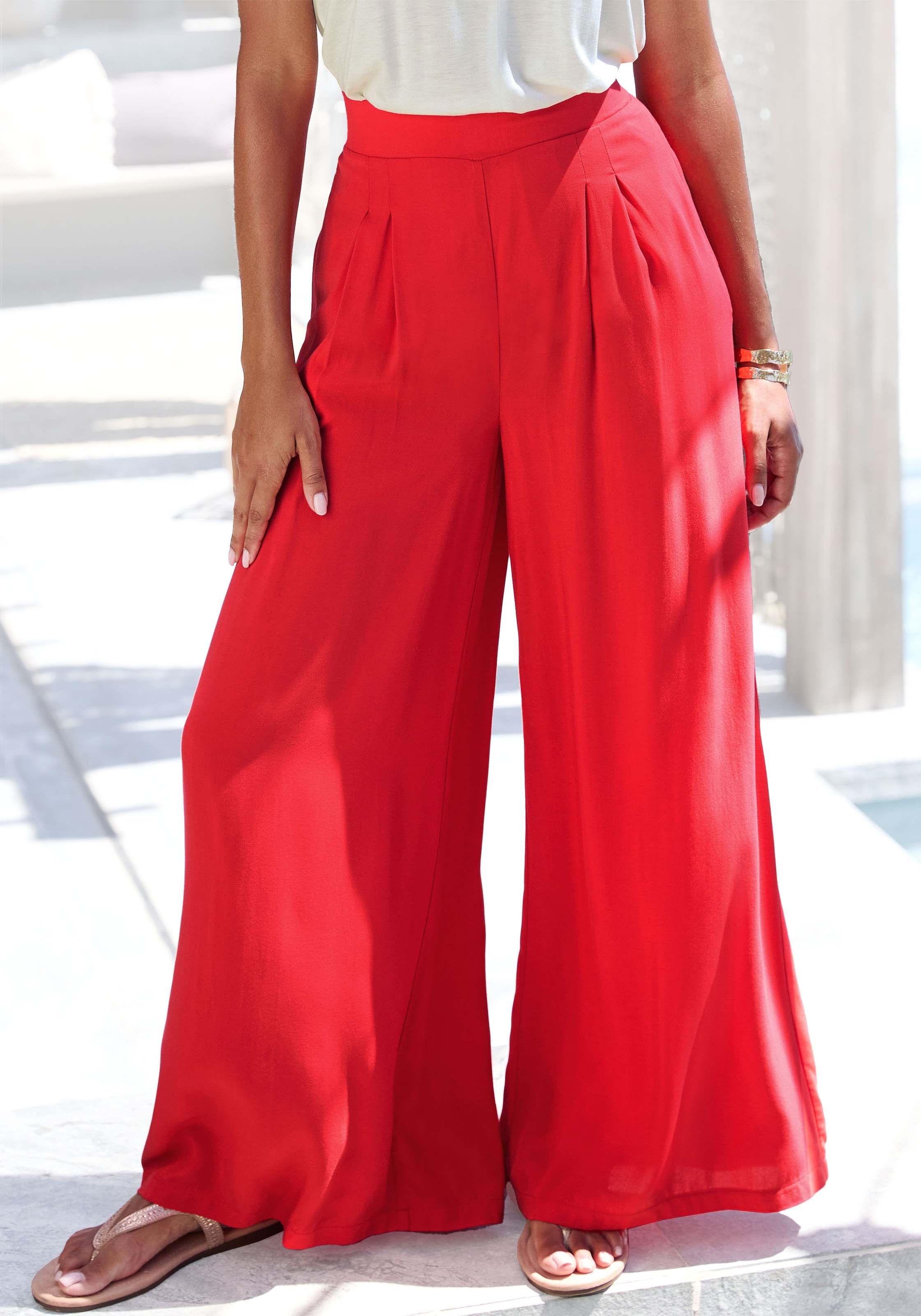 Buffalo Palazzohose "mit extra weitem Bein" mit Seitennahttaschen, leichte Sommerhose, Wide-Leg-Hose, Strandhose