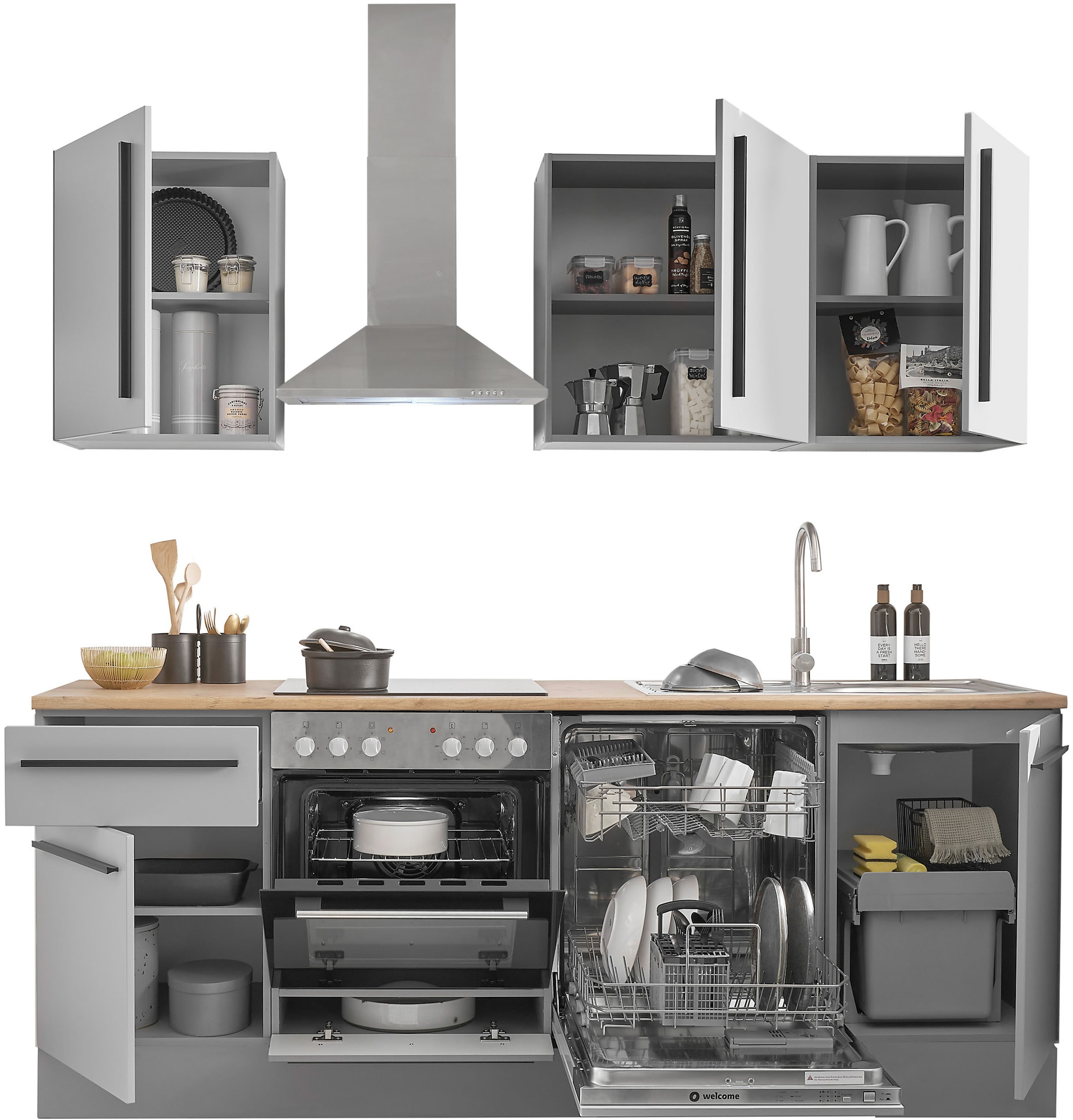 BASIC by Balculina Winkelküche »Denver, Küche BxHxT 220 x 211 x 60«, Breite 220 cm, wahlweise mit E-Geräten und Induktion