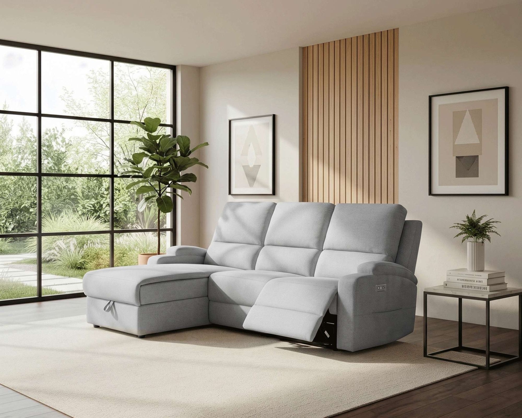 OTTO home Ecksofa "NAPORI Struktur-Bezug, L-Form, 210cm, man./elektr. Relaxfunktion" USB-A bei elektr. Variante, Staukasten, Seitentaschen u. Federkern