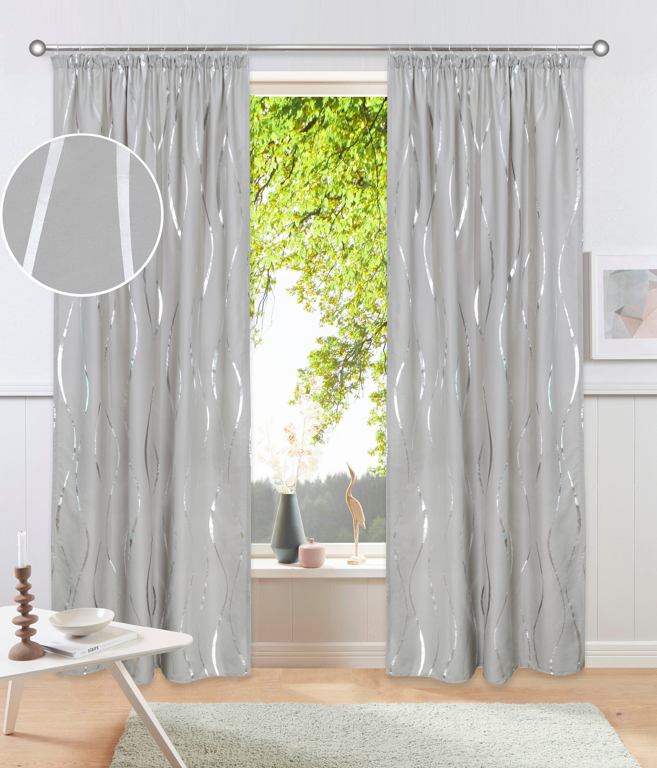 OTTO home Gardine »Quinnton« Kräuselband 2 Stk. tlg. Blickdicht, 2er‑Set. Metallic‑Akzenten, Kräuselband
