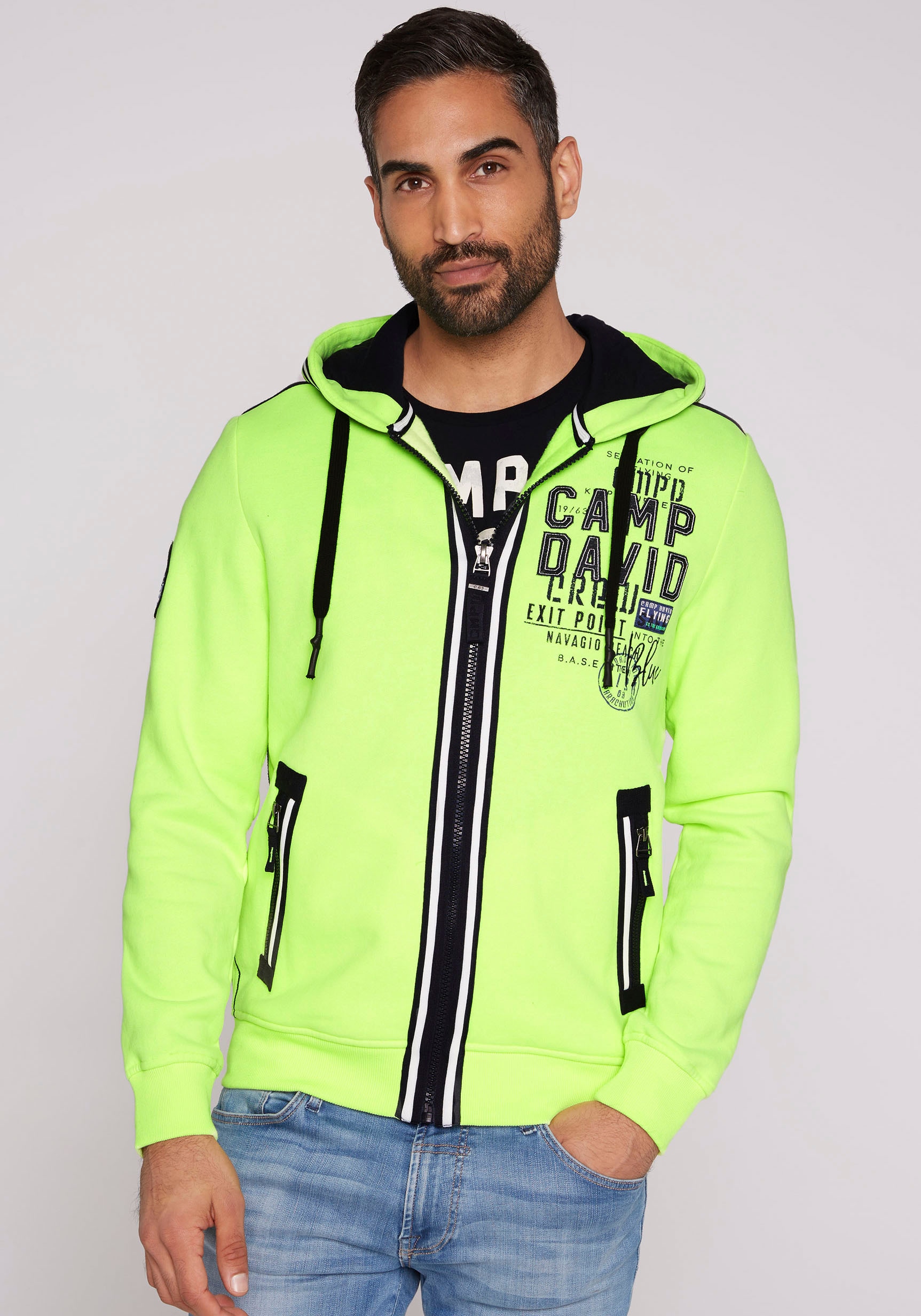 CAMP DAVID Kapuzensweatshirt, mit Label-Applikationen auf Vorder- und  Rückseite ▷ kaufen | BAUR