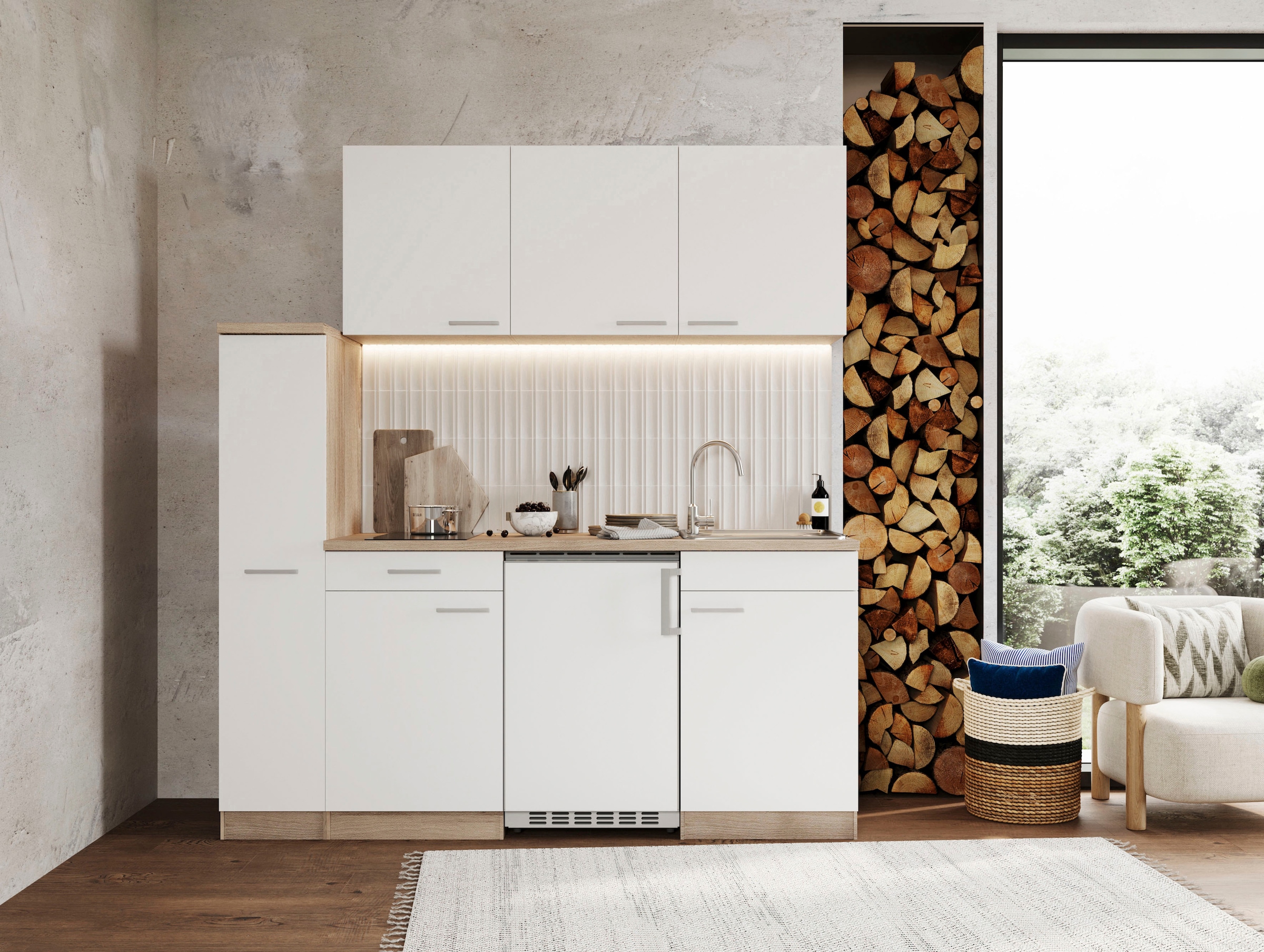 RESPEKTA Küche »Luis, Glaskeramikkochfeld, wahlweise Mikrowelle, Korpus Eiche Sägerau« Breite 180 cm, in exclusiver Konfiguration für OTTO