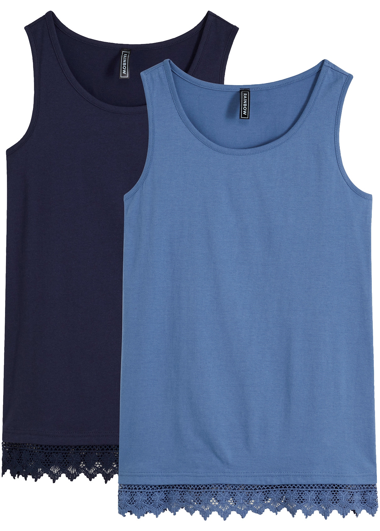 bonprix Shirttop Packung, 2er, bequeme Passform, zarte Spitzenborte am Saum, taillierter Schnitt
