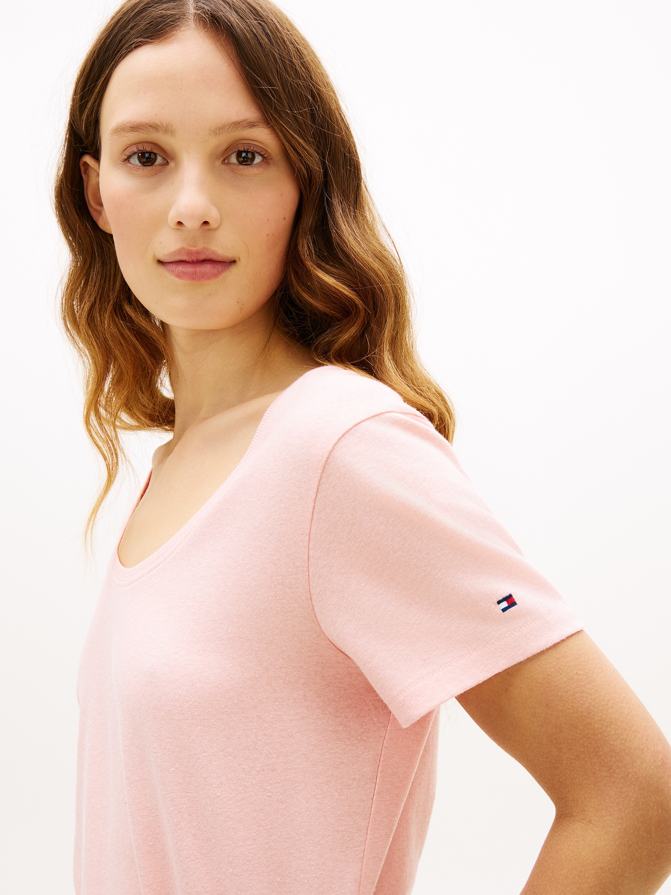 Tommy Hilfiger Kurzarmshirt "CO LINEN SCOOP NK SS TEE" mit kleinem Logo-Sti günstig online kaufen