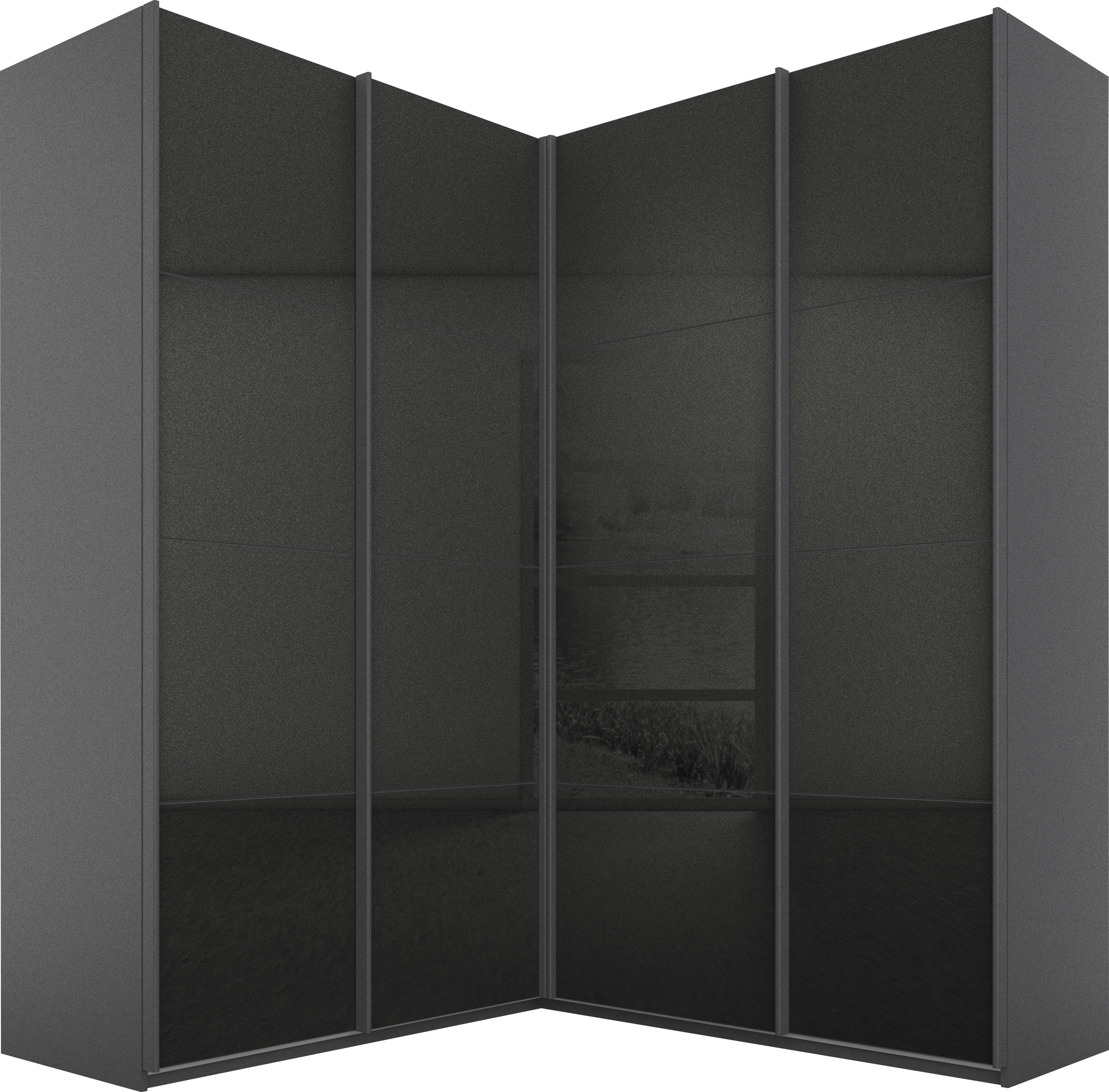 rauch Schwebetürenschrank "Schrank Garderobe Eckkleiderschrank QUADRA Front in Dekor/Hochglanz" Maß 181x187 cm, Höhen 210/229 cm, inkl. Soft-Close-Funktion, extra großer Eckschrank inkl. Schubladeneinsatz MADE IN GERMANY