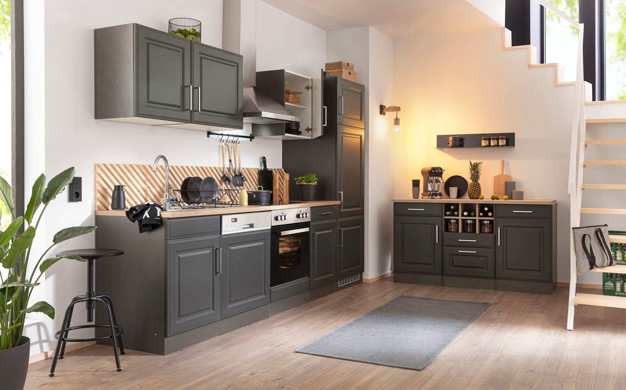 HELD MÖBEL Küchenzeile »Stockholm«, Breite 280 cm, mit hochwertigen MDF Fronten im Landhaus-Stil