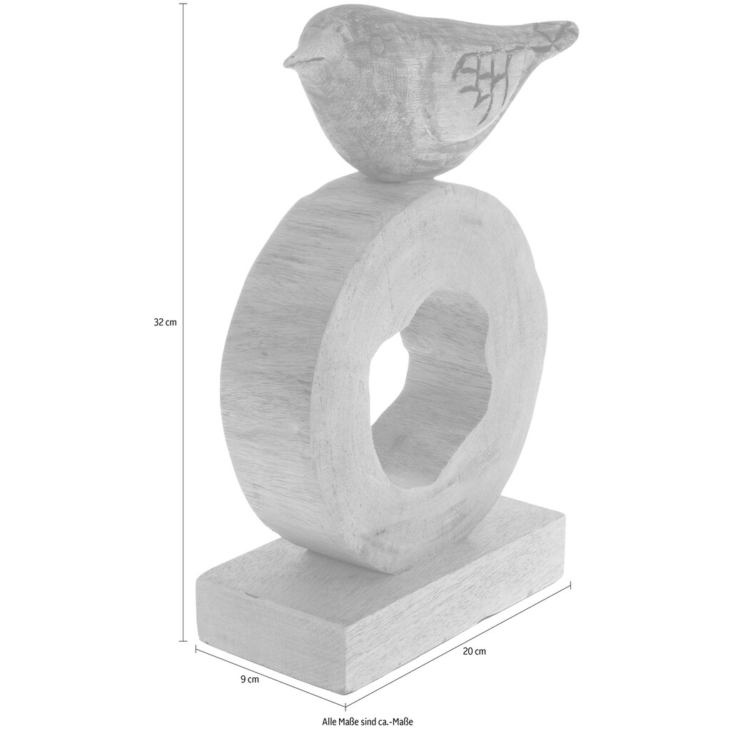 Myflair Möbel & Accessoires Dekoobjekt, Skulptur, natur, Höhe 32 cm, aus Holz, Vogel auf Ring, Wohnzimmer