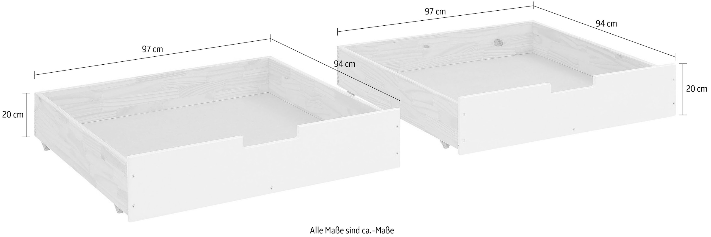 Lüttenhütt Bettschubkasten »Janne«, 2er Set, Kiefernholz und MDF, Breite je Schubkasten 97 cm