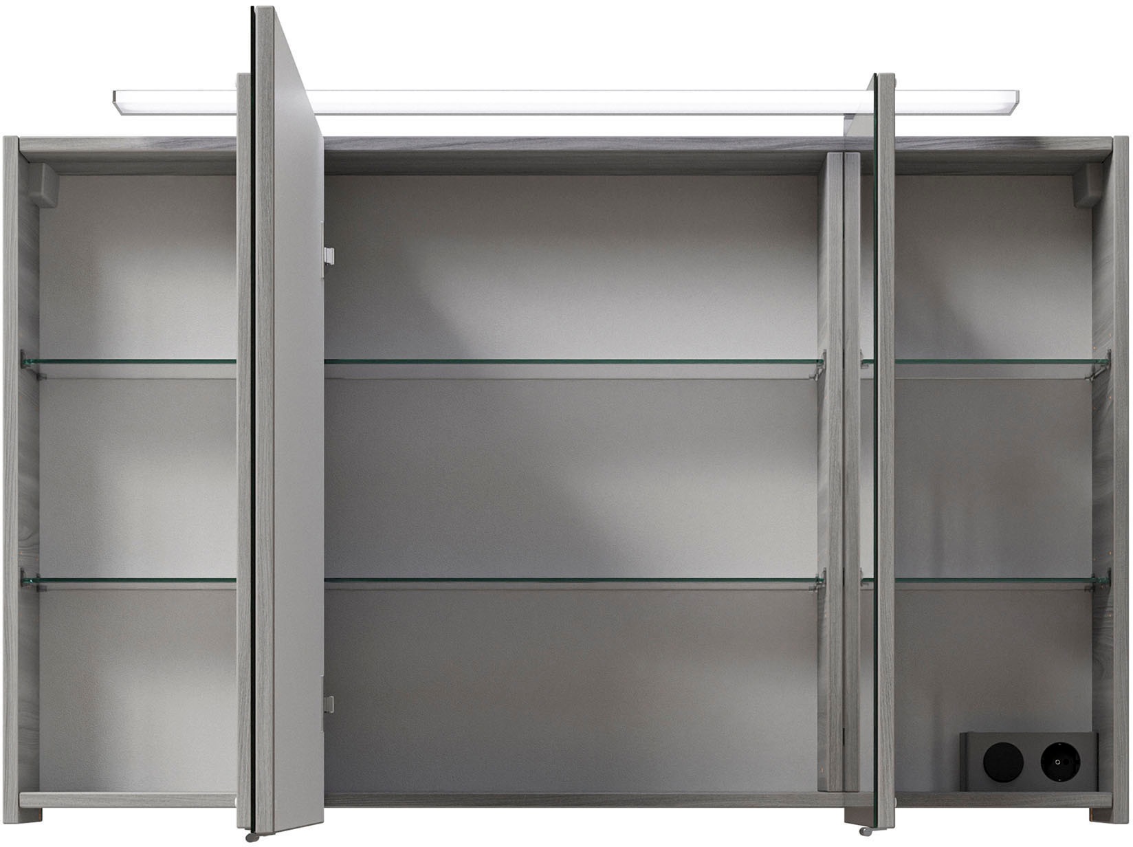 Saphir Badmöbel-Set »Serie 6025 2-teilig Mineralmarmor-Waschtisch mit LED-Spiegelschrank«, (2 St.), Waschplatz 132cm breit, 4 Schubladen, 2 Spiegel-Türen, inkl Türdämpfer
