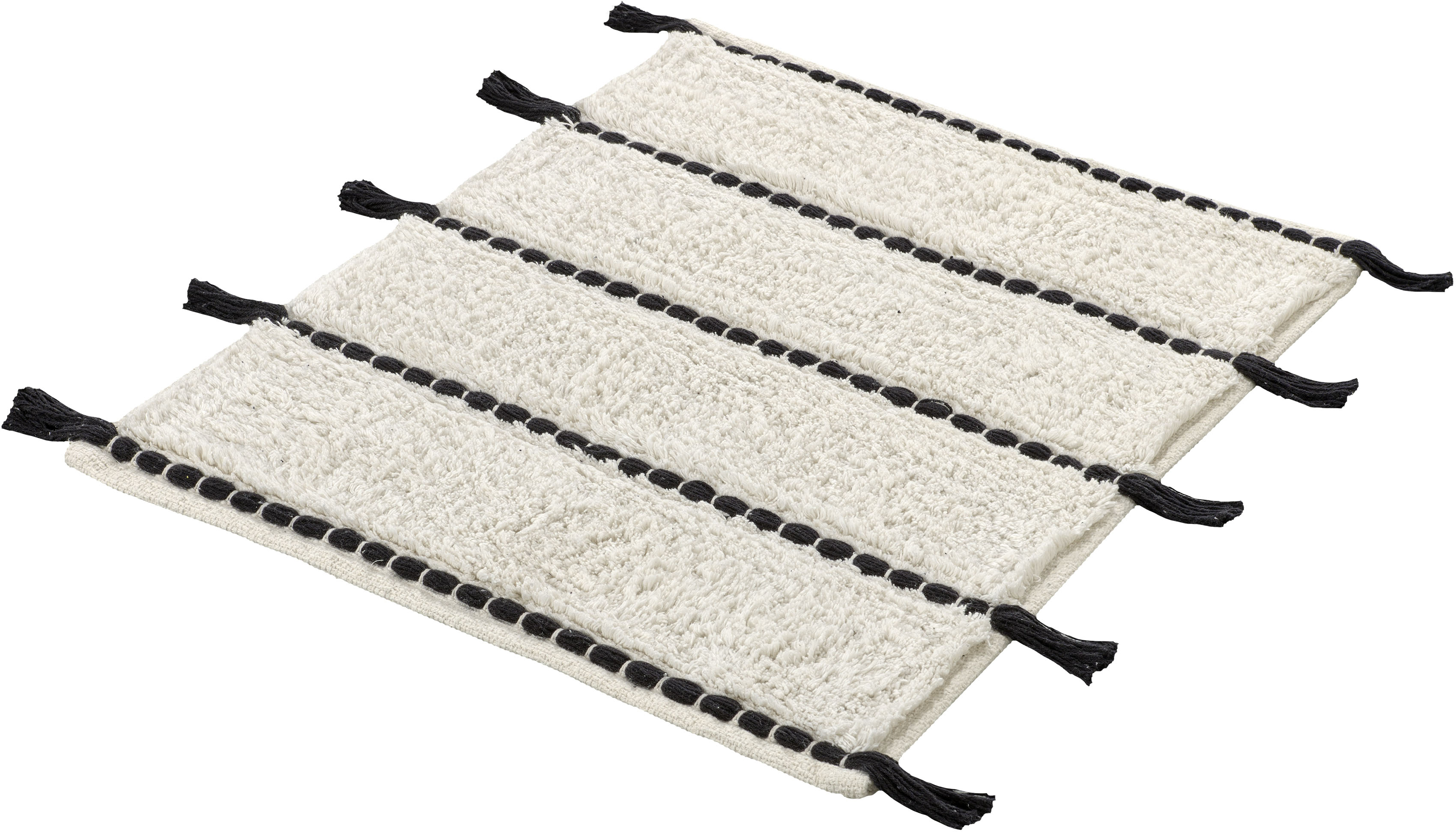 Kleine Wolke Badematte "Travis, Badvorleger, Badezimmer Teppich" Höhe 14 mm rutschhemmend beschichtet fußbodenheizungsgeeignet Badteppich, gestreift mit Quasten, reine Baumwolle, waschbar