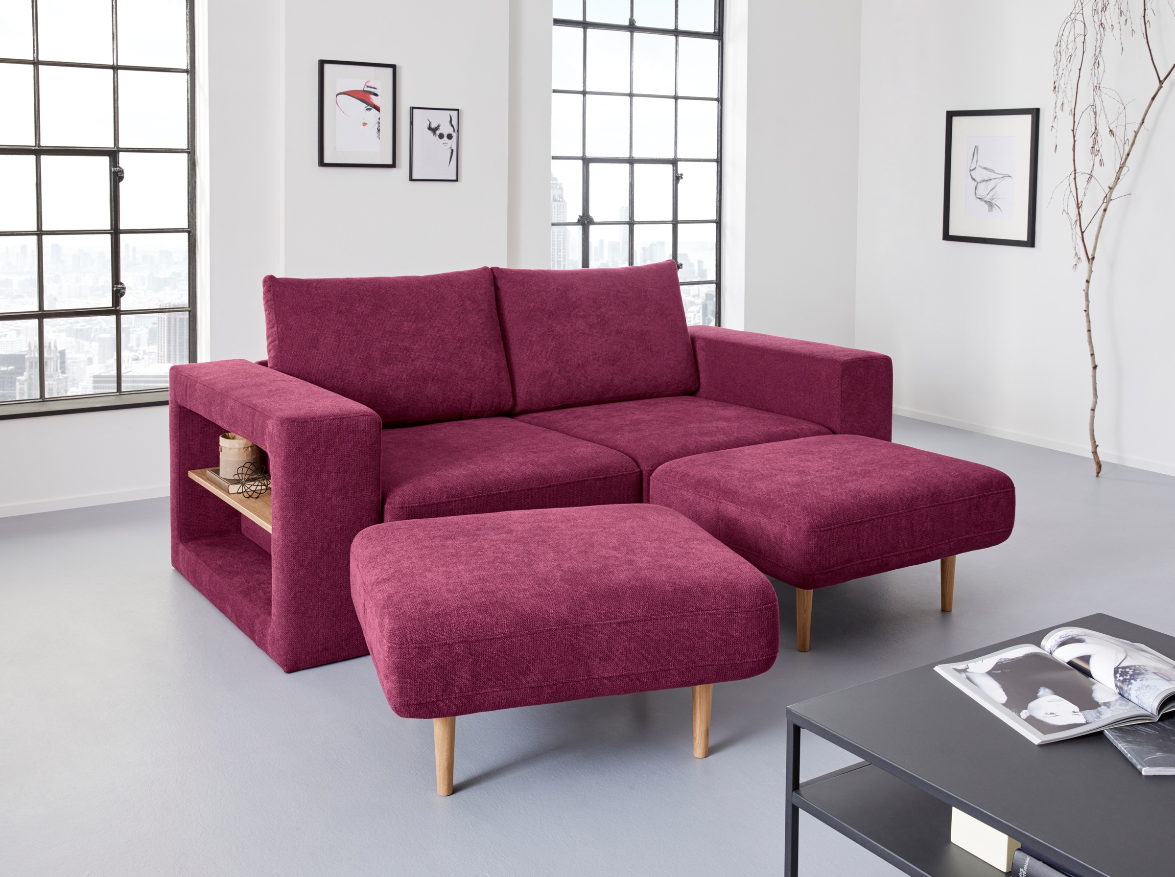 LOOKS by Wolfgang Joop 3-Sitzer »Looksvb«, Verwandlungssofa: aus Sofa wird Sofa mit 2 Hockern, mit Regalfunktion