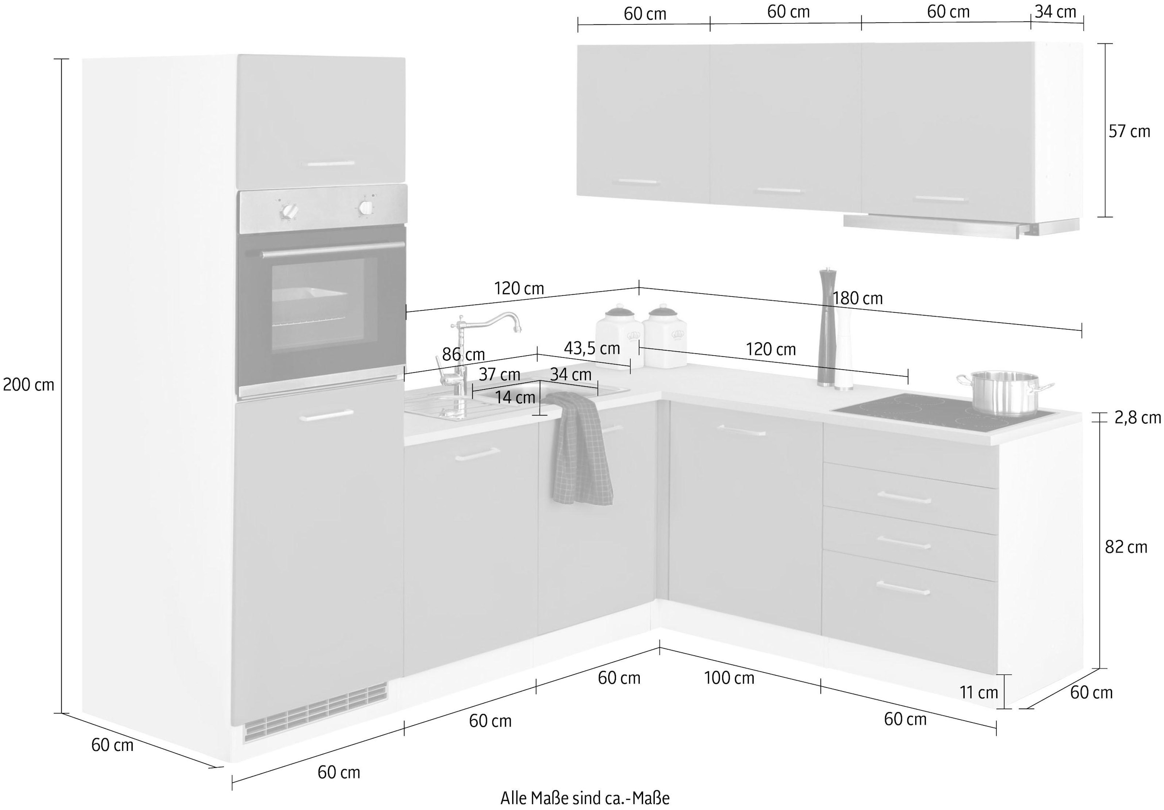 HELD MÖBEL Winkelküche »Visby«, mit E-Geräte, Winkel 240 x 180cm inkl. Kühlschrank u. Geschirrspüler