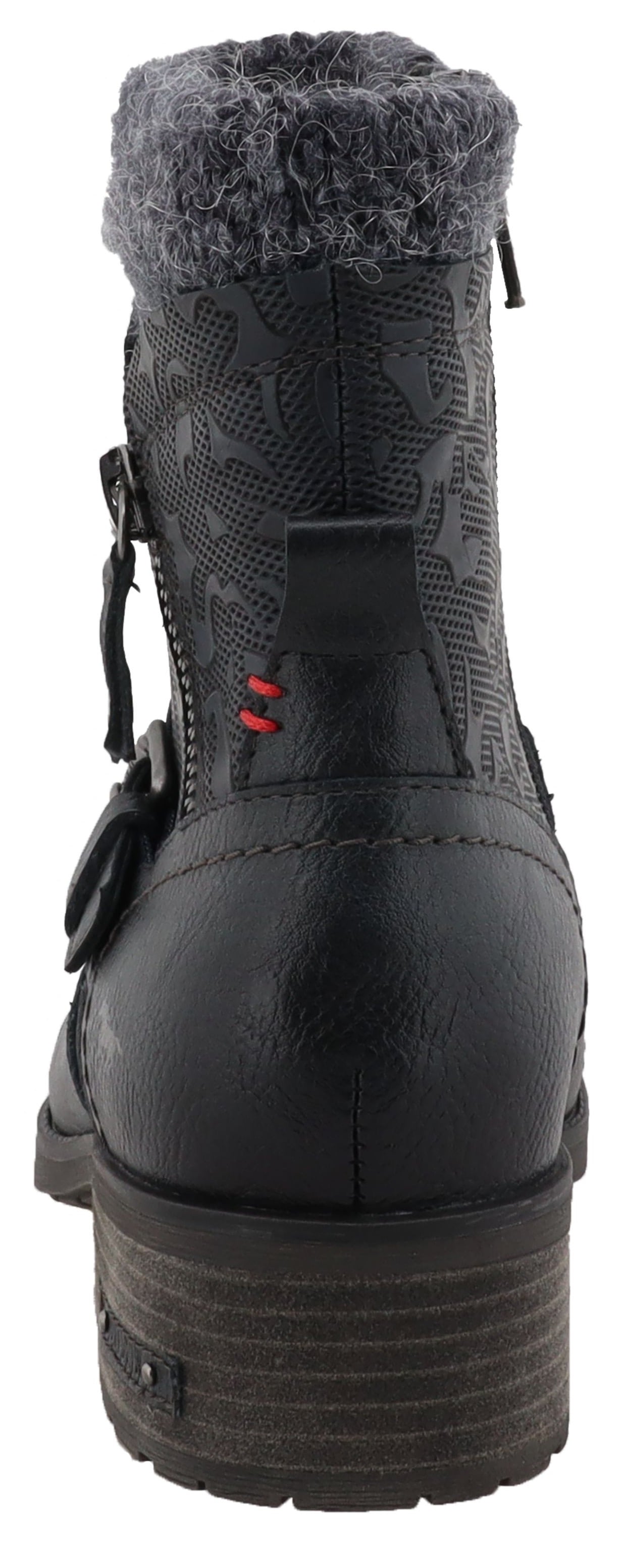 Mustang Shoes Winterstiefelette »Fabienne«, Biker Boots mit Blockabsatz und Zierriemchen