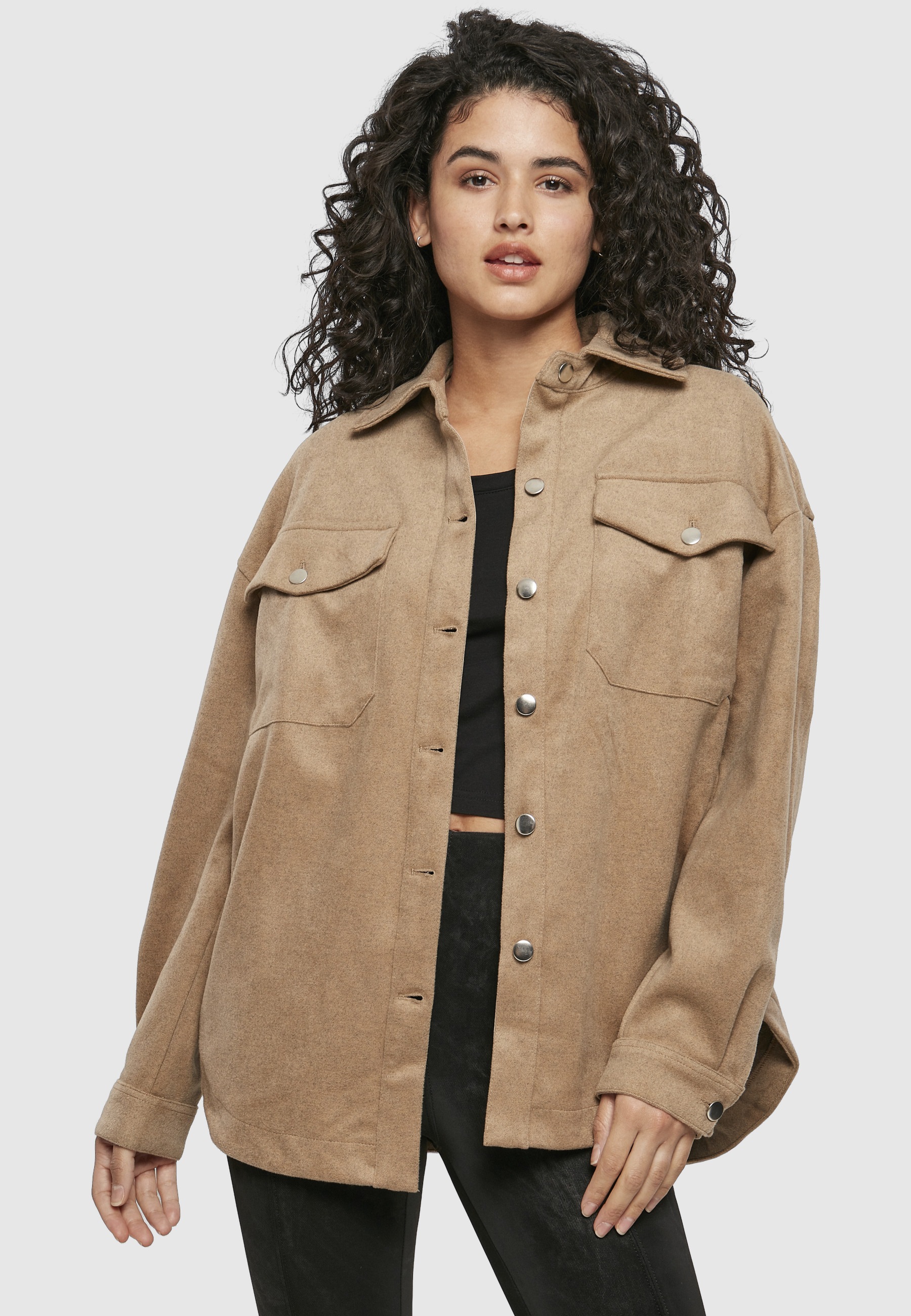 URBAN CLASSICS Kurzarmshirt »Urban Classics Damen Ladies Classic Overshirt« 1