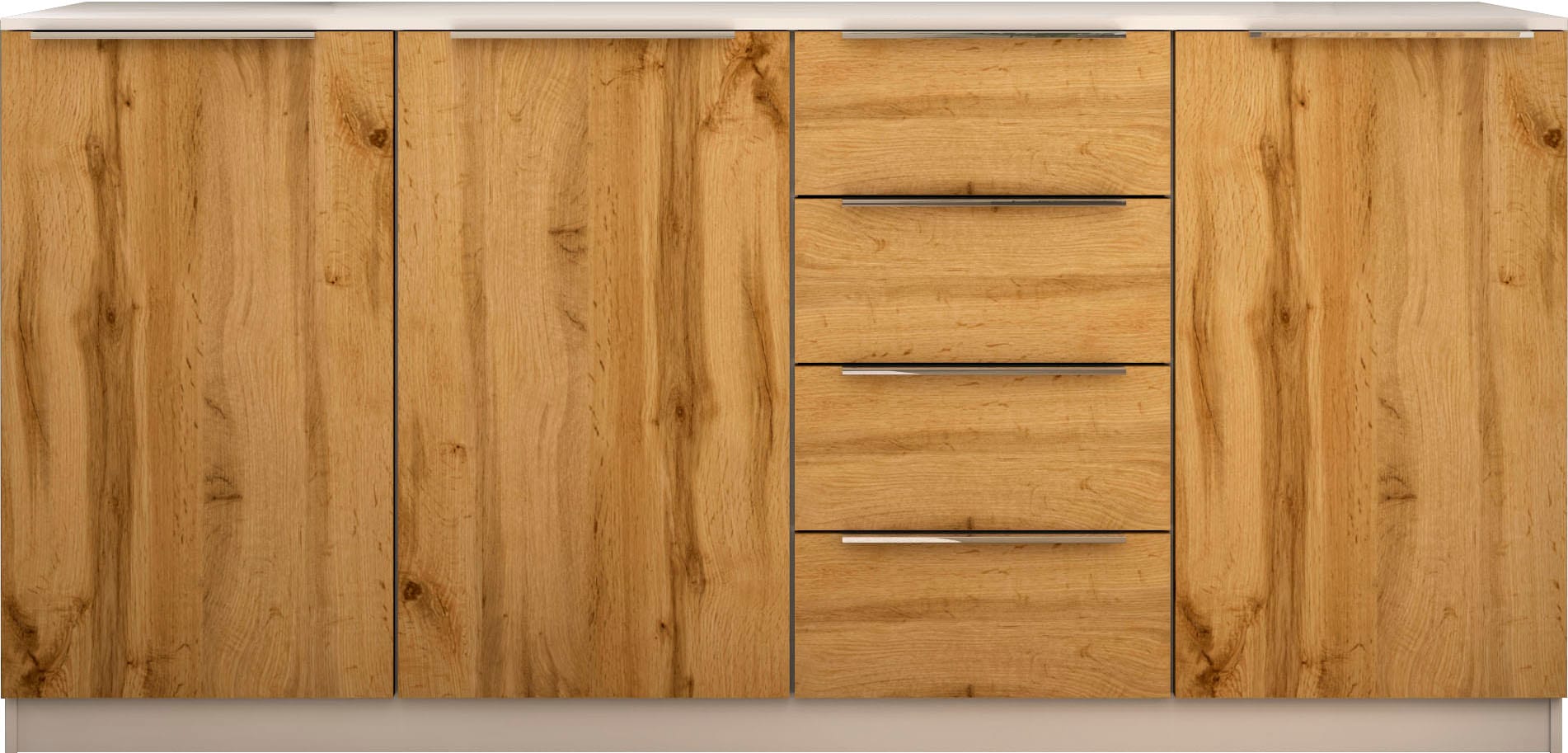 borchardt Möbel "Oliva, Breite 200cm, moderne Kommode mit glänzenden Metallgriffen" viel Stauraum, Türen und Schubladen, Einlegeböden verstellbar