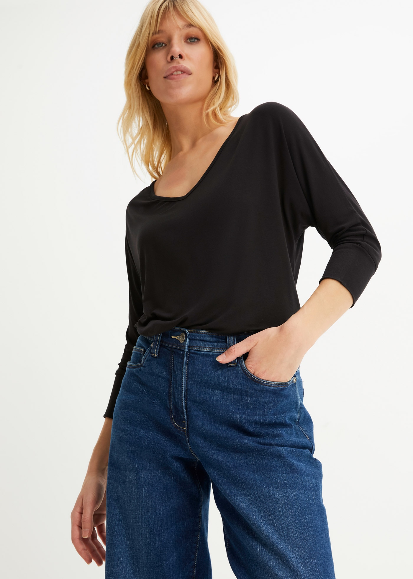 bonprix "Oversized-Shirt aus fließender Viskose" weite Passform, 3/4-Ärmel, weiter Ausschnitt, aus Viskose