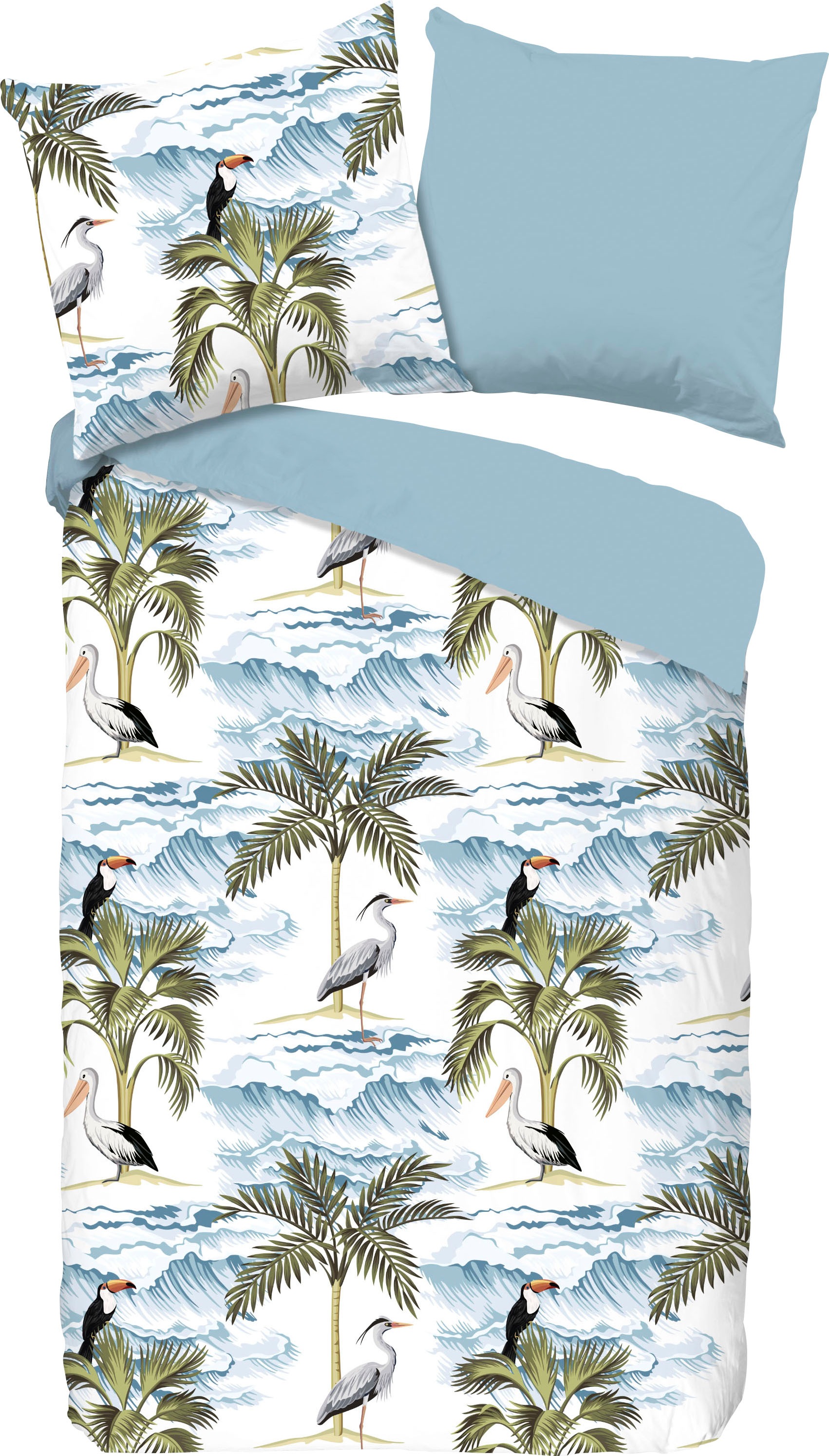 good morning Wendebettwäsche »Waves«, (2 tlg.), mit exotischen Vögeln und Palmen