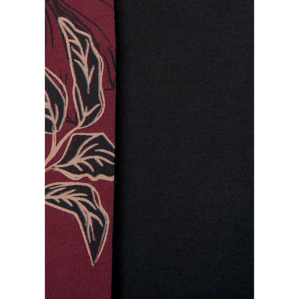 Damenmode Cotton made in Africa s.Oliver Kimono, mit Blumen-Dessin schwarz-bordeaux